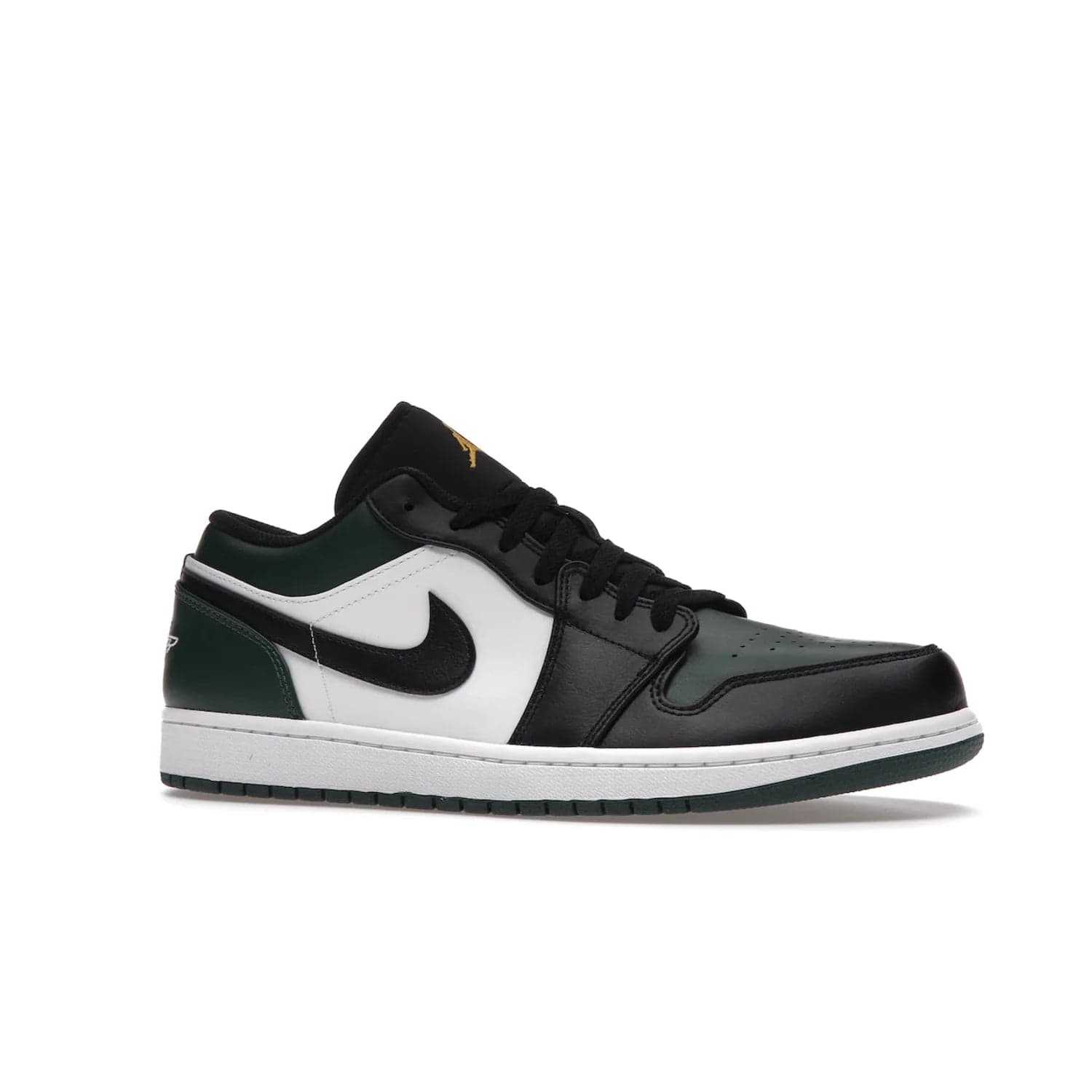 Jordan 1 Low Green Toe - Image 3 - Only at www.BallersClubKickz.com - The Jordan 1 Low Green Toe features white, black and Noble Green leather with black Swoosh. Get the classic Bred Toe-inspired color blocking with green perforated toe box. White and green Air sole completes the design. Released in October 2021 at only $100. Grab your pair now!