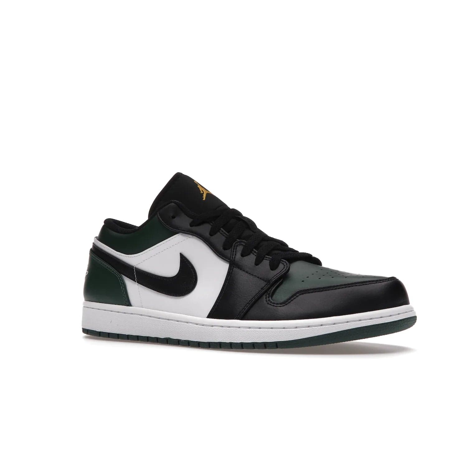 Jordan 1 Low Green Toe - Image 4 - Only at www.BallersClubKickz.com - The Jordan 1 Low Green Toe features white, black and Noble Green leather with black Swoosh. Get the classic Bred Toe-inspired color blocking with green perforated toe box. White and green Air sole completes the design. Released in October 2021 at only $100. Grab your pair now!