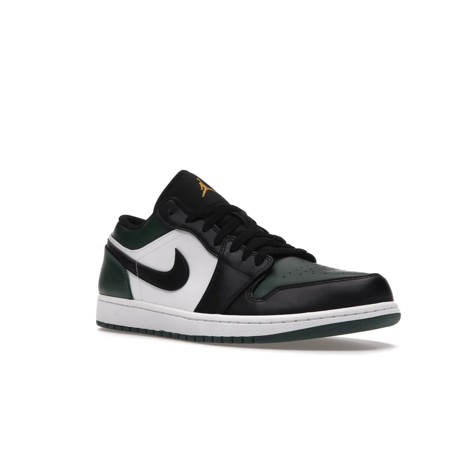 Jordan 1 Low Green Toe - Image 5 - Only at www.BallersClubKickz.com - The Jordan 1 Low Green Toe features white, black and Noble Green leather with black Swoosh. Get the classic Bred Toe-inspired color blocking with green perforated toe box. White and green Air sole completes the design. Released in October 2021 at only $100. Grab your pair now!