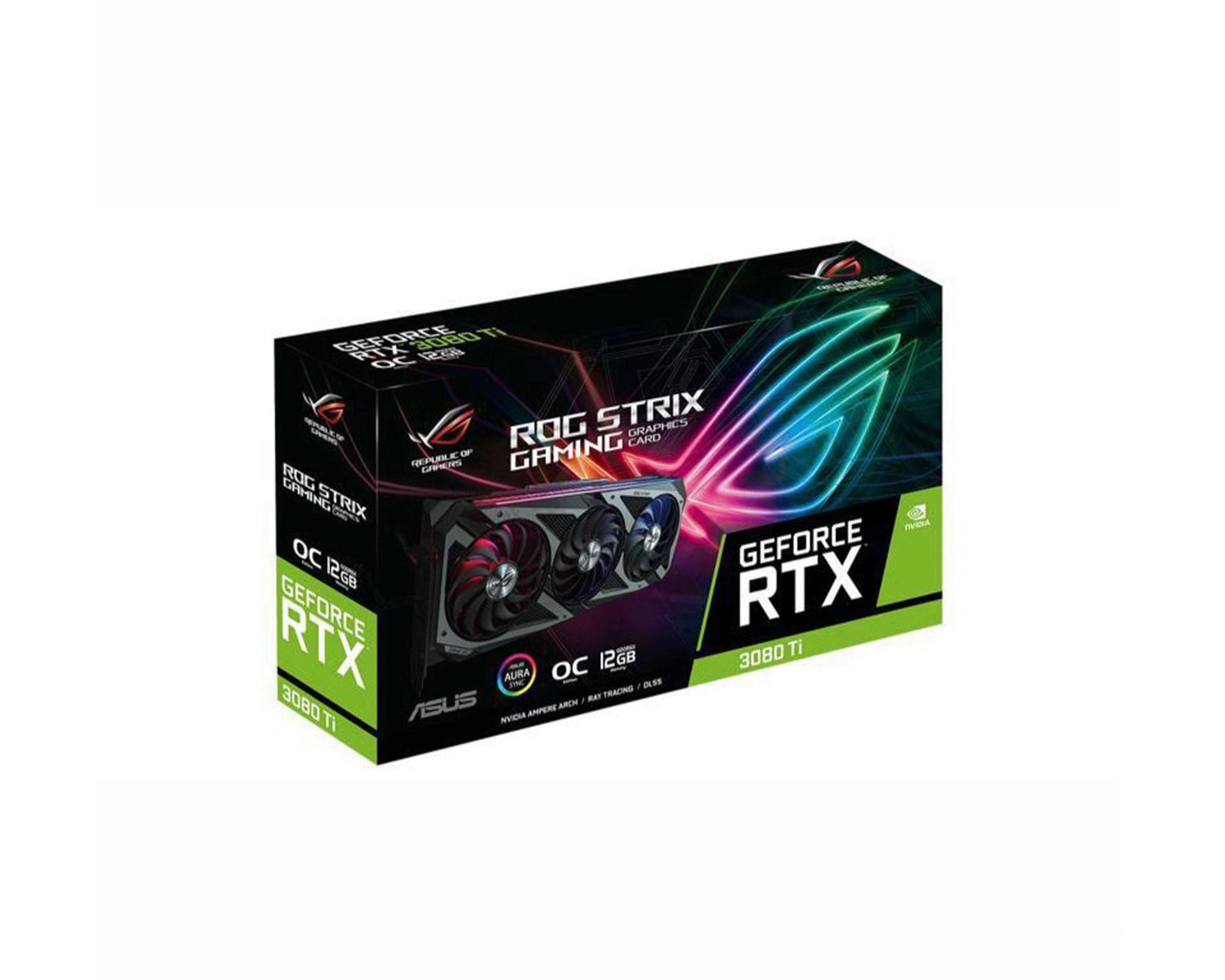 ASUS NVIDIA GeForce RTX 3080 Ti ROG Strix Overclocked Triple-Fan 12GB GDDR6X PCIe 4.0 - Only at www.BallersClubKickz.com - The ASUS ROG Strix GeForce RTX 3080 Ti OC Edition 12GB GDDR6X features three Axial-tech fans and a larger heatsink that features more fins and surface area. An aggressive ROG shroud design and AURA Sync RGB lighting ensures your card delivers maximum performance and style.