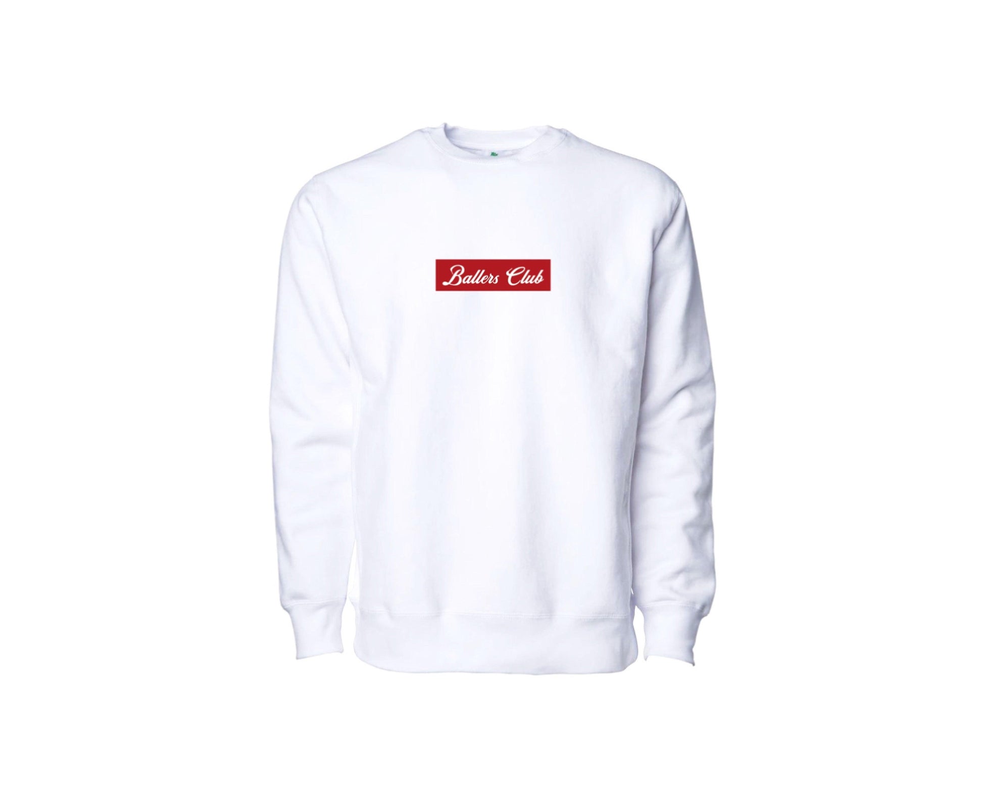 Exclusive Ballers Club Box Logo Crewneck Sweatshirt - Image 01 - Only at www.BallersClubKickz.com - This is an Exclusive Ballers Club Men's Premium Heavyweight Cross-Grain Box Logo Crewneck Sweatshirt. This crewneck sweatshirt features 13.5oz/450gm of 3-End brushed back fleece fabric with a 20 singles 100% Ring Spun Cotton.