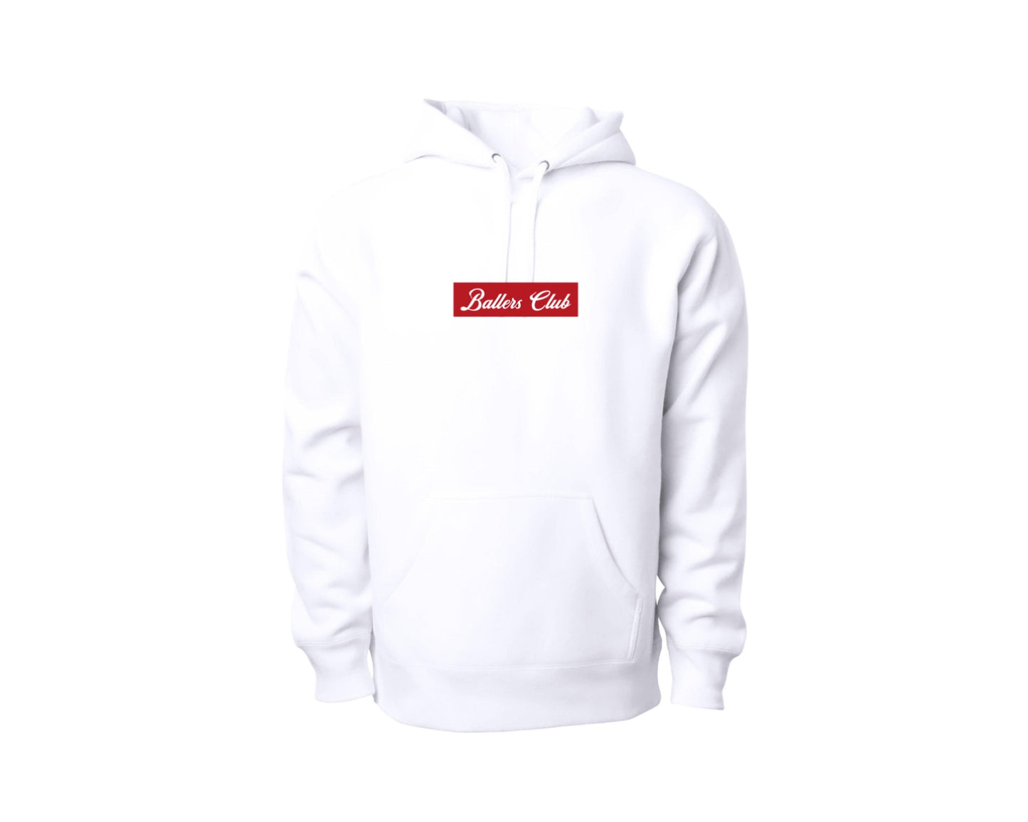 Exclusive Ballers Club Box Logo Hooded Pullover - Image 01 - Only at www.BallersClubKickz.com - This is an Exclusive Ballers Club Men's Premium Heavyweight Cross-Grain Box Logo Hooded Pullover. This hooded pullover features 13.5oz/450gm of 3-End brushed back fleece fabric with a 20 singles 100% Ring Spun Cotton.