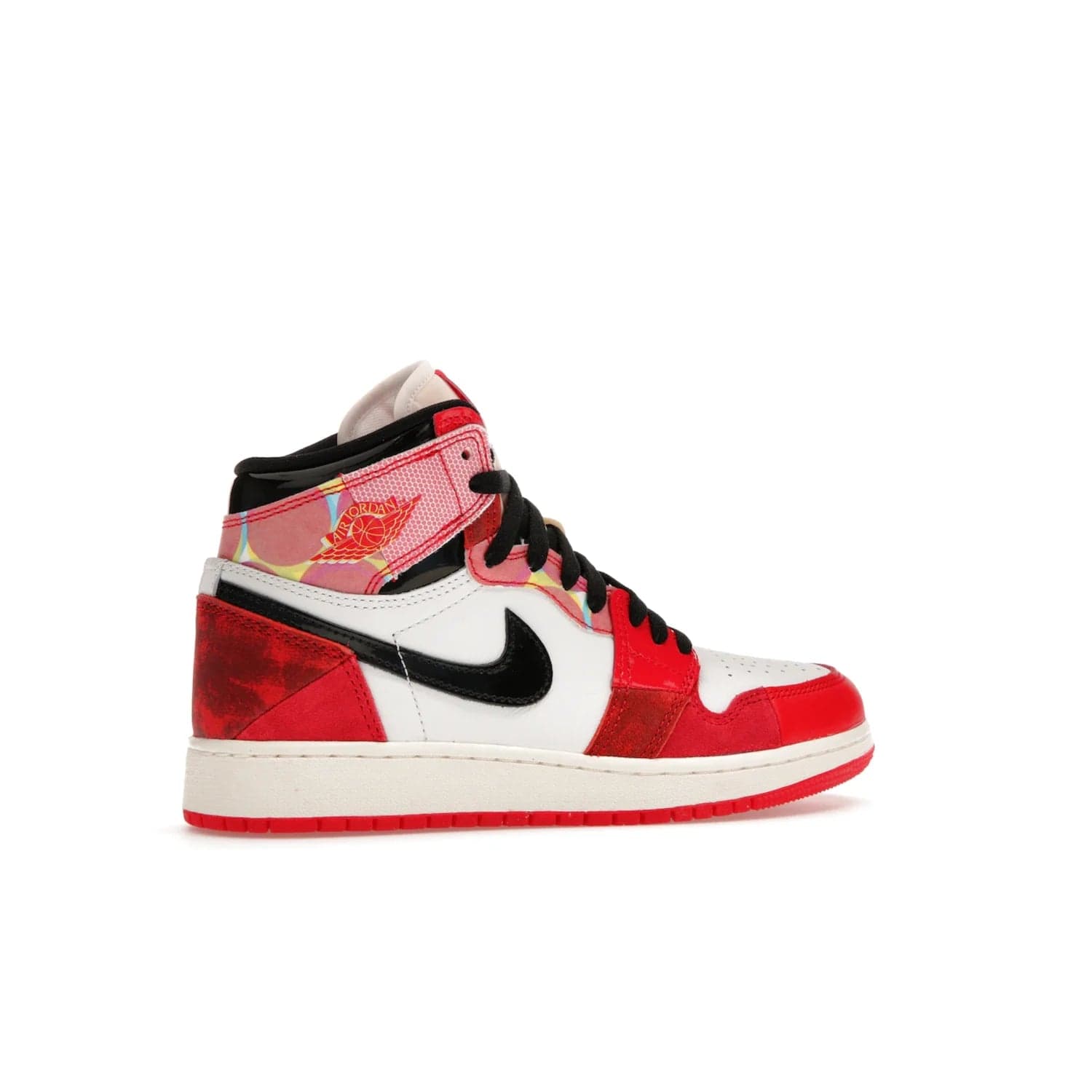 Jordan 1 High OG Spider-Man Across the Spider-Verse (GS) - Image 35 - Only at www.BallersClubKickz.com - Iconic basketball style Jordan 1 High OG Spider-Man Across the Spider-Verse hits the streets May 20th. University Red, Black, and White colorblocking and sleek design will make this shoe a must-have.