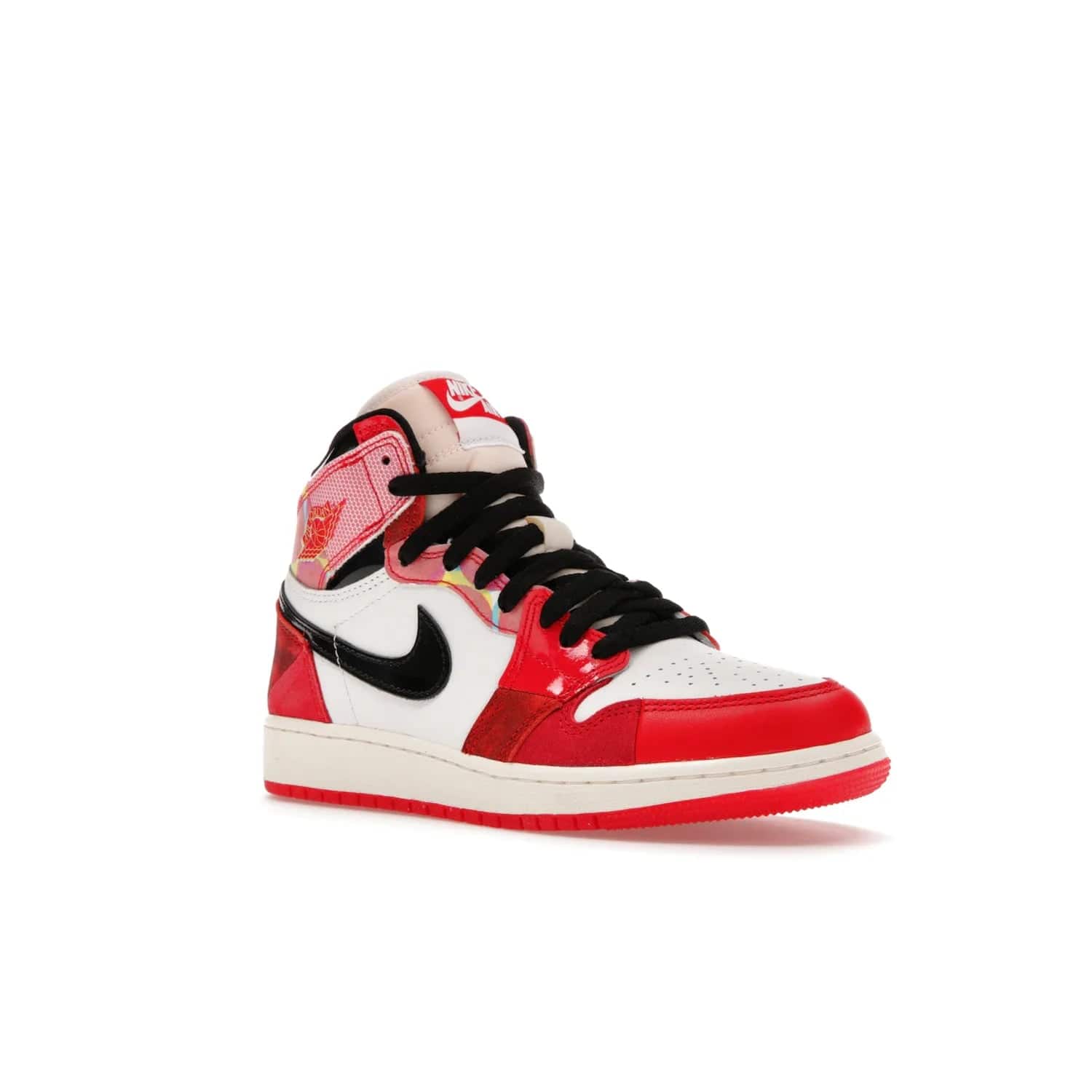 Jordan 1 High OG Spider-Man Across the Spider-Verse (GS) - Image 5 - Only at www.BallersClubKickz.com - Iconic basketball style Jordan 1 High OG Spider-Man Across the Spider-Verse hits the streets May 20th. University Red, Black, and White colorblocking and sleek design will make this shoe a must-have.