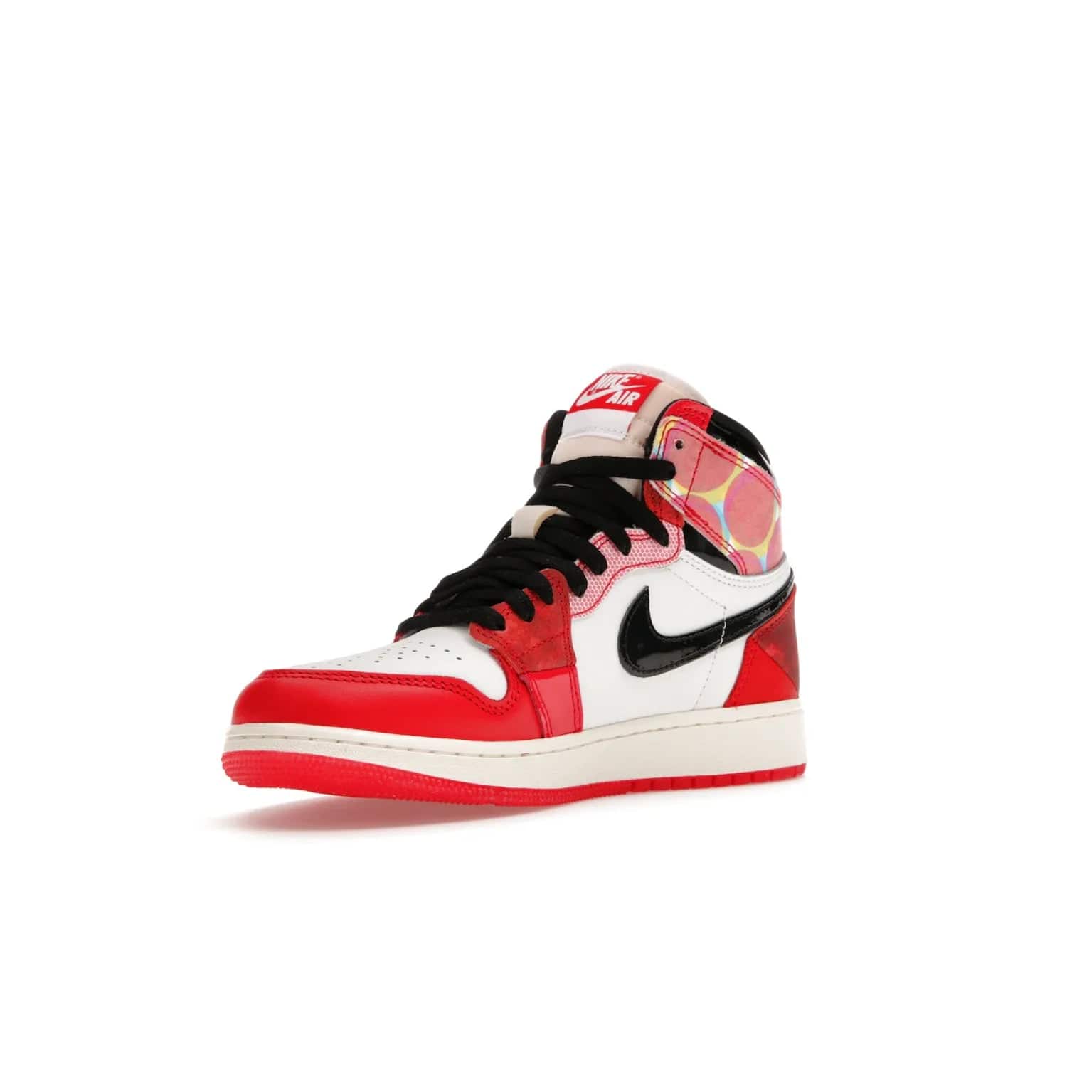 Jordan 1 High OG Spider-Man Across the Spider-Verse (GS) - Image 15 - Only at www.BallersClubKickz.com - Iconic basketball style Jordan 1 High OG Spider-Man Across the Spider-Verse hits the streets May 20th. University Red, Black, and White colorblocking and sleek design will make this shoe a must-have.