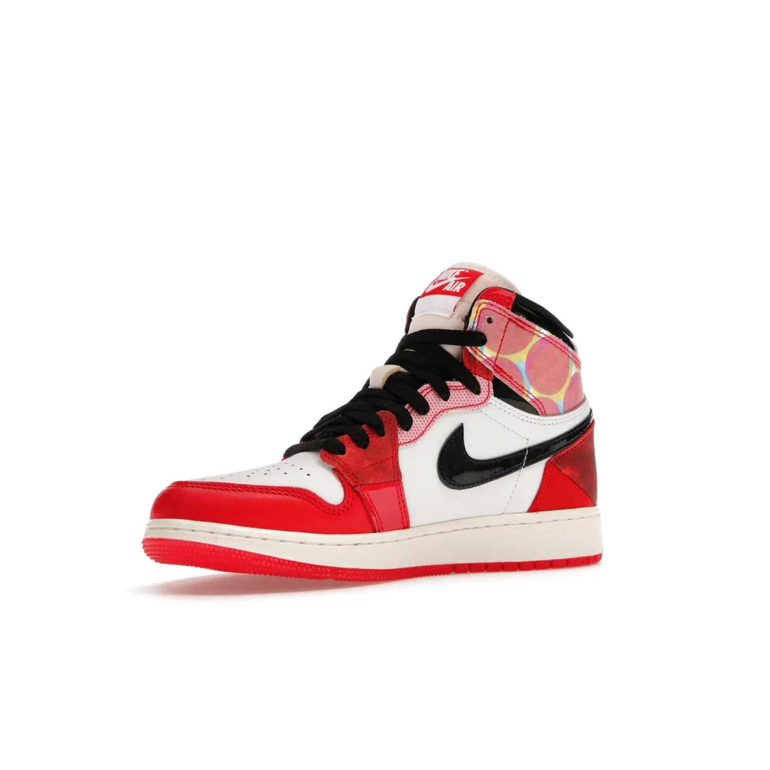 Jordan 1 High OG Spider-Man Across the Spider-Verse (GS) - Image 16 - Only at www.BallersClubKickz.com - Iconic basketball style Jordan 1 High OG Spider-Man Across the Spider-Verse hits the streets May 20th. University Red, Black, and White colorblocking and sleek design will make this shoe a must-have.