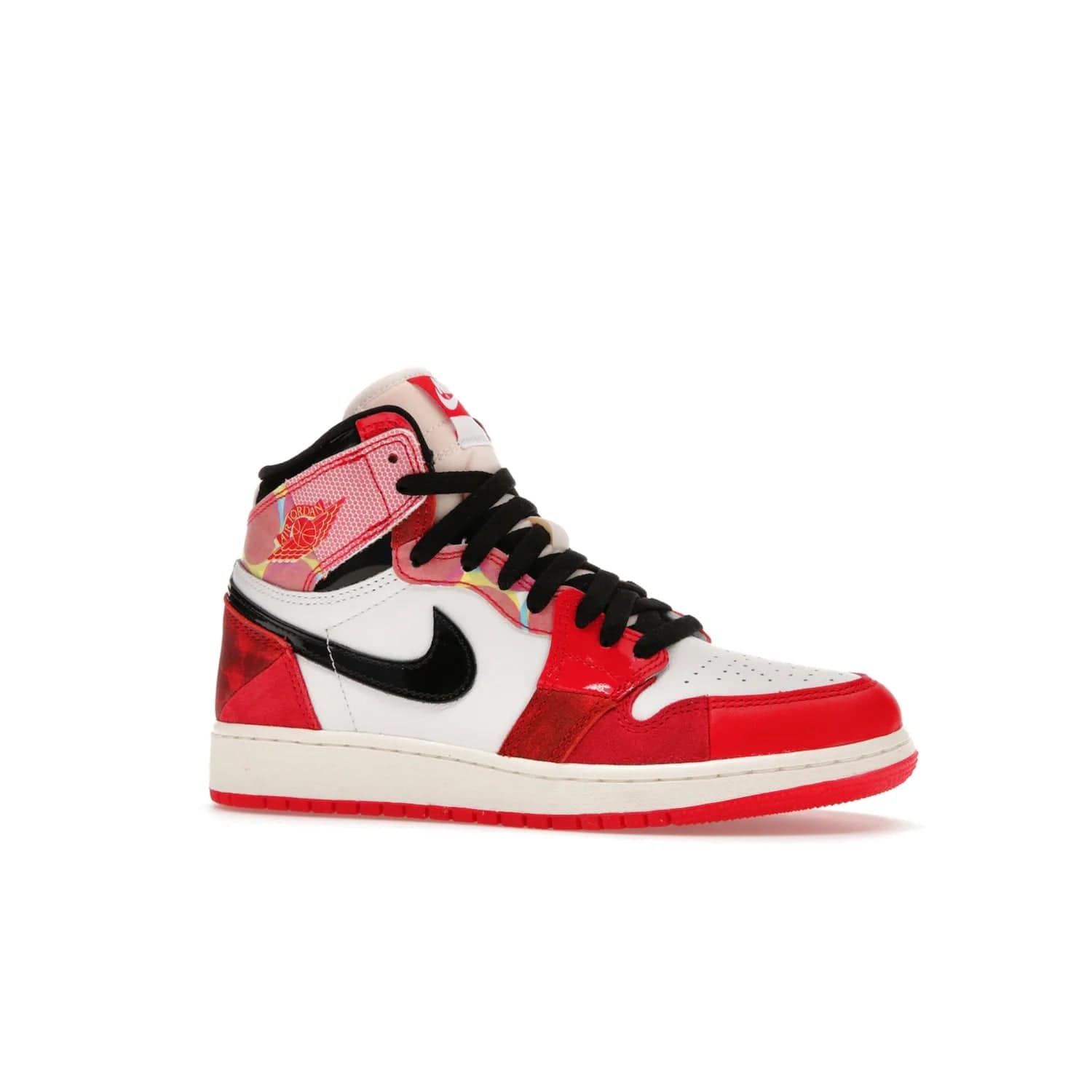 Jordan 1 High OG Spider-Man Across the Spider-Verse (GS) - Image 3 - Only at www.BallersClubKickz.com - Iconic basketball style Jordan 1 High OG Spider-Man Across the Spider-Verse hits the streets May 20th. University Red, Black, and White colorblocking and sleek design will make this shoe a must-have.