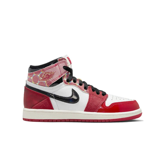 Jordan 1 High OG Spider-Man Across the Spider-Verse (PS) - Image 1 - Only at www.BallersClubKickz.com - The Jordan 1 PS Spider-Man Across the Spider-Verse: University Red, Black & White colorway. Get these latest Jordan 1s and add stylish swagger. Release 2023-05-20.