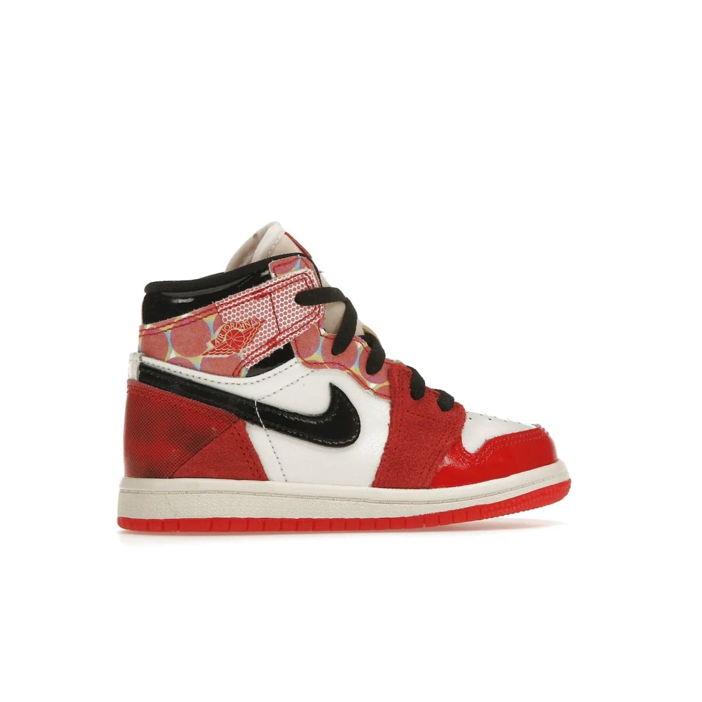 Jordan 1 High OG Spider-Man Across the Spider-Verse (TD) - Image 35 - Only at www.BallersClubKickz.com - The University Red/Black/White Spider-Man Across the Spider-Verse Air Jordan 1 High OG features bold accents and an eye-catching design. Releasing May 2023.