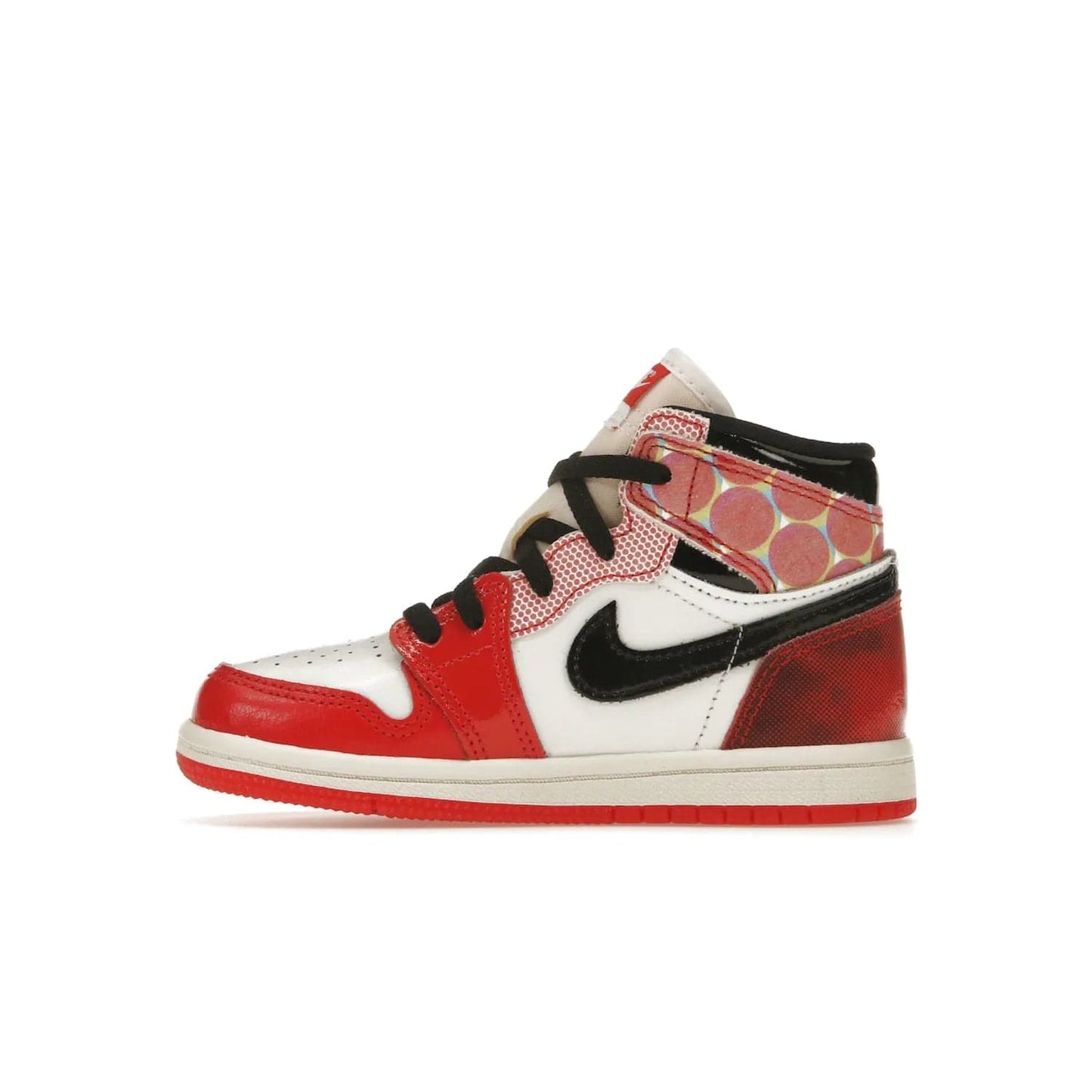 Jordan 1 High OG Spider-Man Across the Spider-Verse (TD) - Image 19 - Only at www.BallersClubKickz.com - The University Red/Black/White Spider-Man Across the Spider-Verse Air Jordan 1 High OG features bold accents and an eye-catching design. Releasing May 2023.