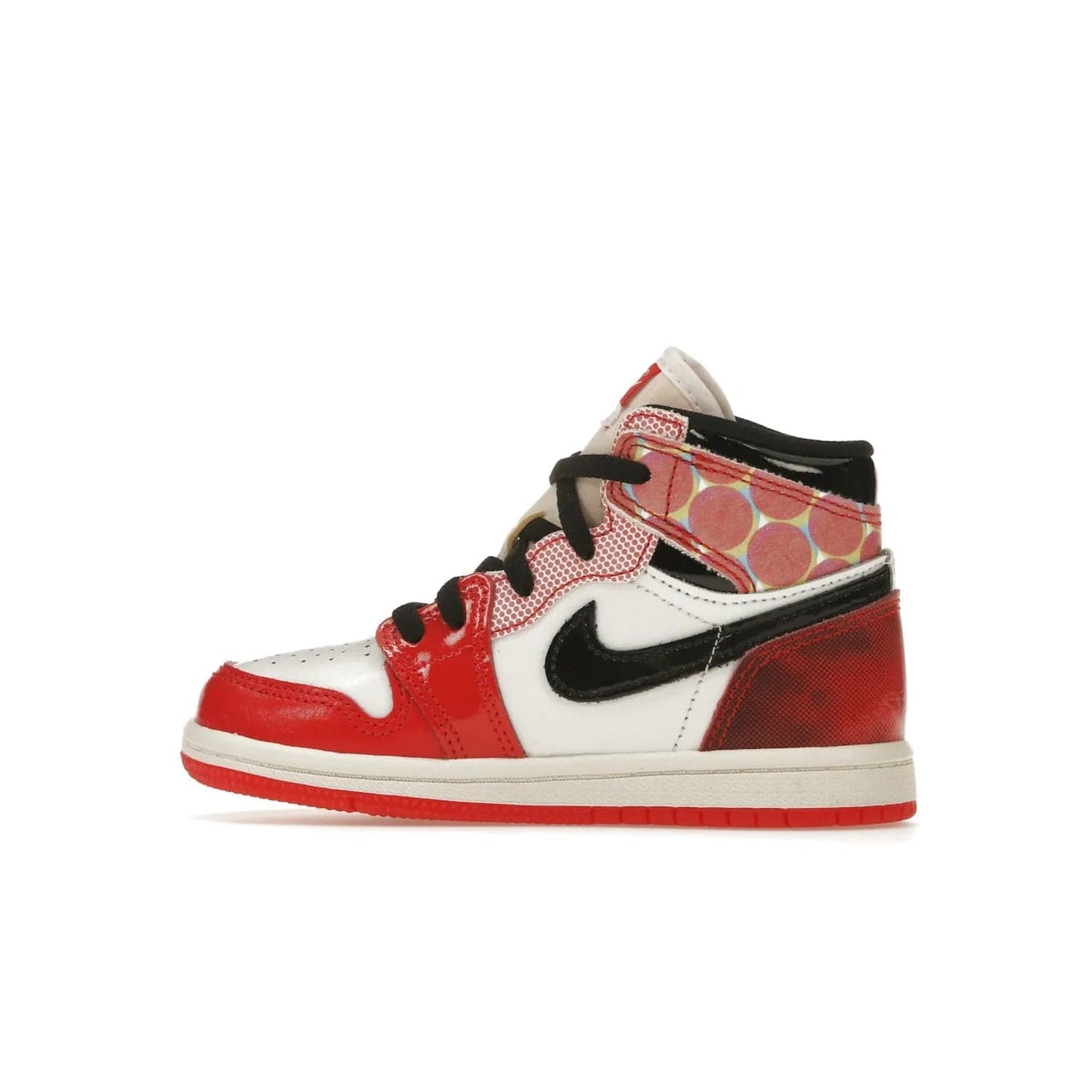 Jordan 1 High OG Spider-Man Across the Spider-Verse (TD) - Image 20 - Only at www.BallersClubKickz.com - The University Red/Black/White Spider-Man Across the Spider-Verse Air Jordan 1 High OG features bold accents and an eye-catching design. Releasing May 2023.
