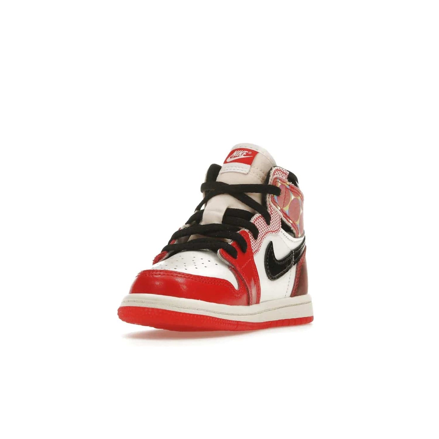 Jordan 1 High OG Spider-Man Across the Spider-Verse (TD) - Image 13 - Only at www.BallersClubKickz.com - The University Red/Black/White Spider-Man Across the Spider-Verse Air Jordan 1 High OG features bold accents and an eye-catching design. Releasing May 2023.