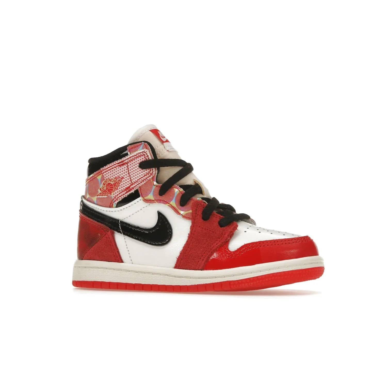 Jordan 1 High OG Spider-Man Across the Spider-Verse (TD) - Image 3 - Only at www.BallersClubKickz.com - The University Red/Black/White Spider-Man Across the Spider-Verse Air Jordan 1 High OG features bold accents and an eye-catching design. Releasing May 2023.