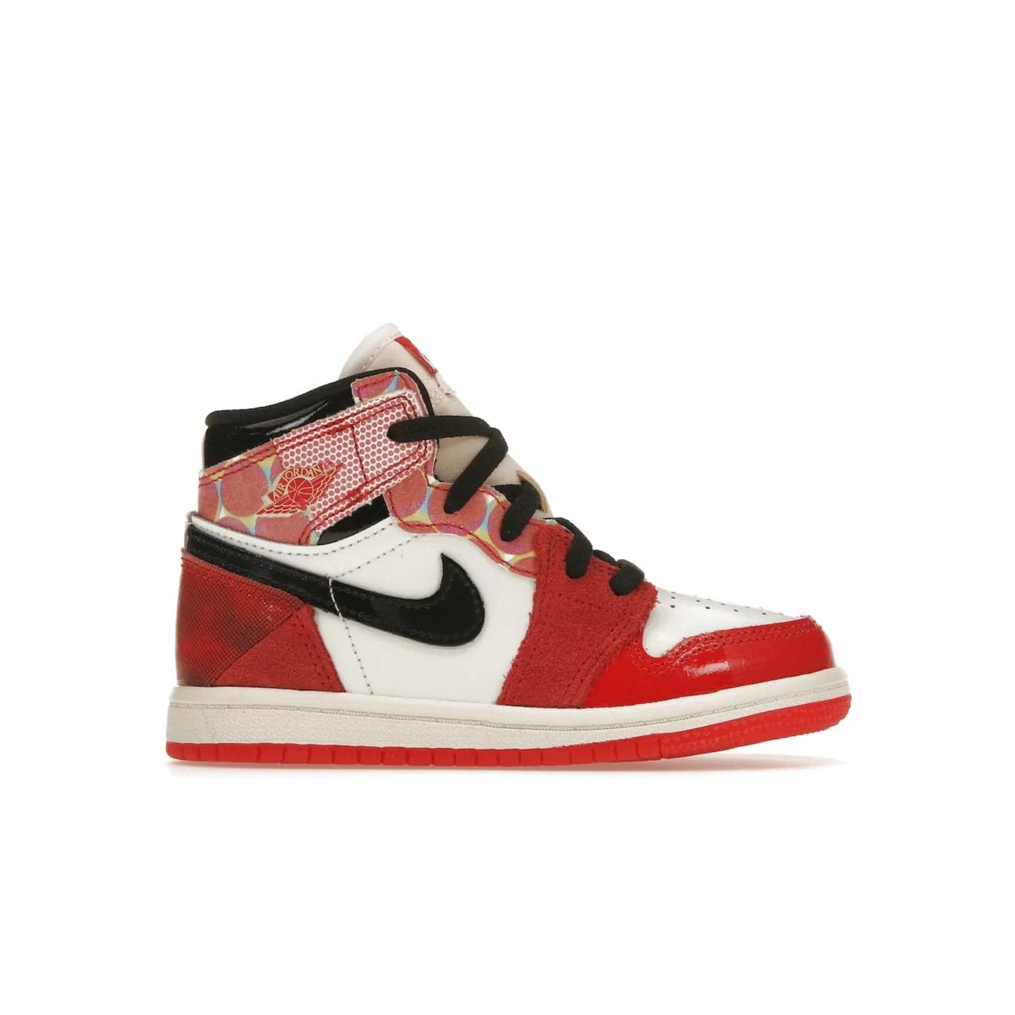 Jordan 1 High OG Spider-Man Across the Spider-Verse (TD) - Image 1 - Only at www.BallersClubKickz.com - The University Red/Black/White Spider-Man Across the Spider-Verse Air Jordan 1 High OG features bold accents and an eye-catching design. Releasing May 2023.