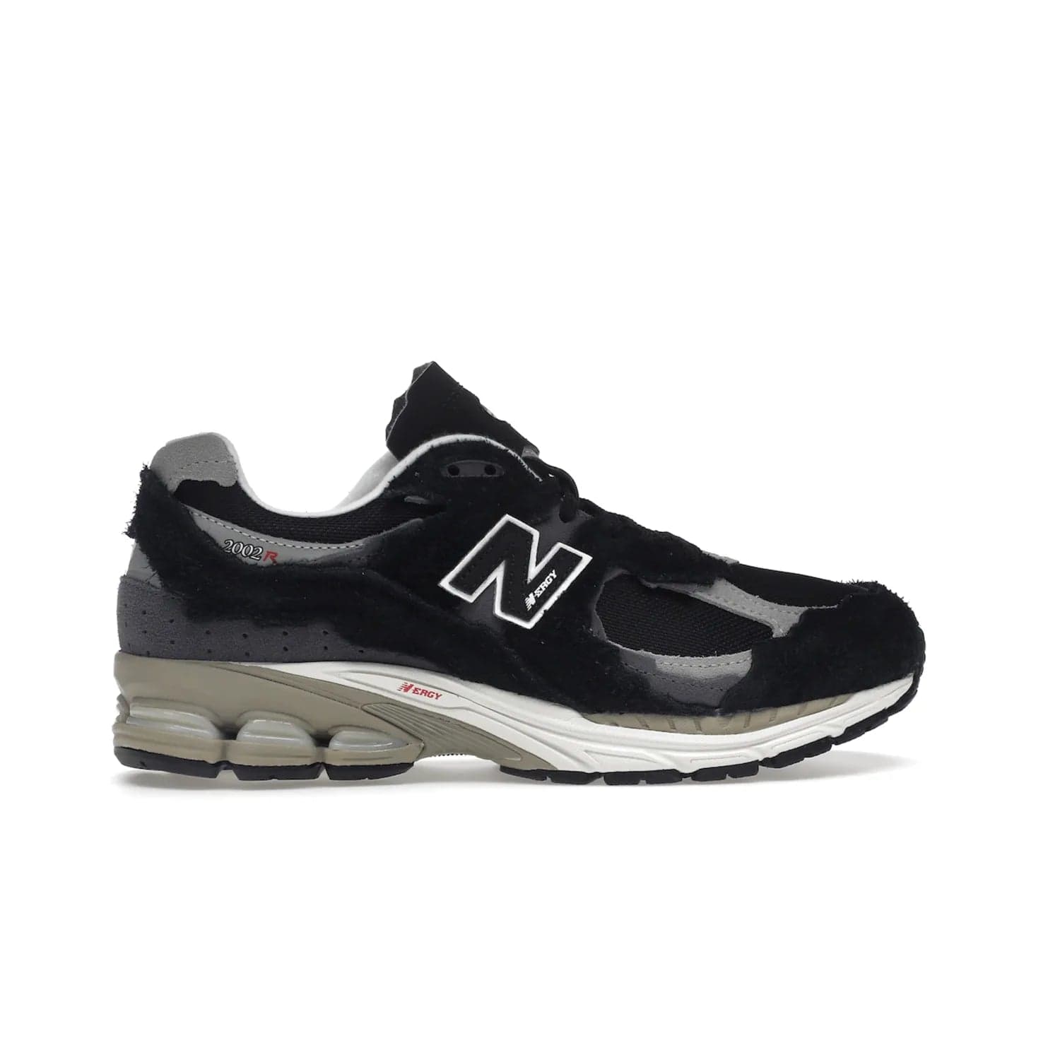 New Balance 2002R Protection Pack Black Grey - Image 36 - Only at www.BallersClubKickz.com - Look stylish in the New Balance 2002R Protection Pack Black Grey. Uppers constructed from premium materials like mesh and synthetic overlays. Iconic "N" emblem appears in white and black. ABZORB midsole for shock absorption and responsiveness. Black outsole for grip and traction. Lacing system offers customized fit and cushioned tongue and collar offer comfort and stability. Step up your style with this must-hav