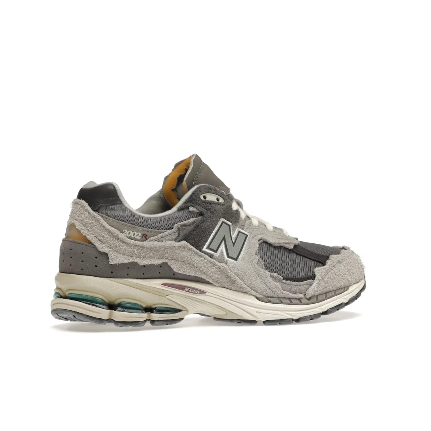 New Balance 2002R Protection Pack Rain Cloud - Image 35 - Only at www.BallersClubKickz.com - The New Balance 2002R Protection Pack Rain Cloud combines style and comfort. Featuring a grey mesh upper, jagged suede overlays and a reflective logo, a vibrant rain cloud motif on the heel stands out! Not just good-looking, the Nrgy midsole and soft grey outsole provide cushioning and comfort. Make a statement with the iconic New Balance 2002R Protection Pack Rain Cloud.