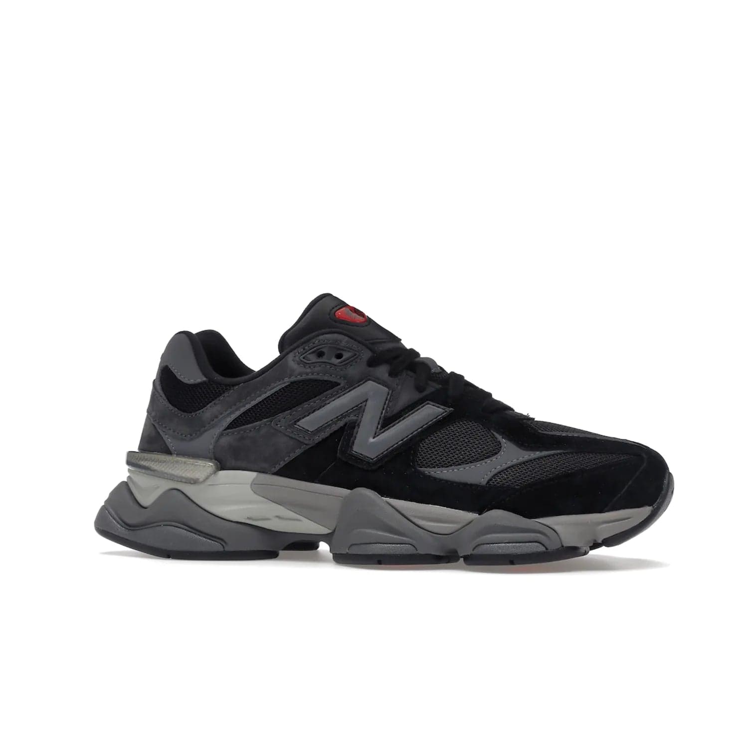 New Balance 9060 Black Castlerock Grey - Image 3 - Only at www.BallersClubKickz.com - New Balance 9060: Inspired by a 90s classic - black mesh upper with pigskin suede and leather overlays, "N" branding, CR device heel, chunky dual-density midsole with ABZORB and SBS cushioning technology, released in September 2022 at a retail price of $150.