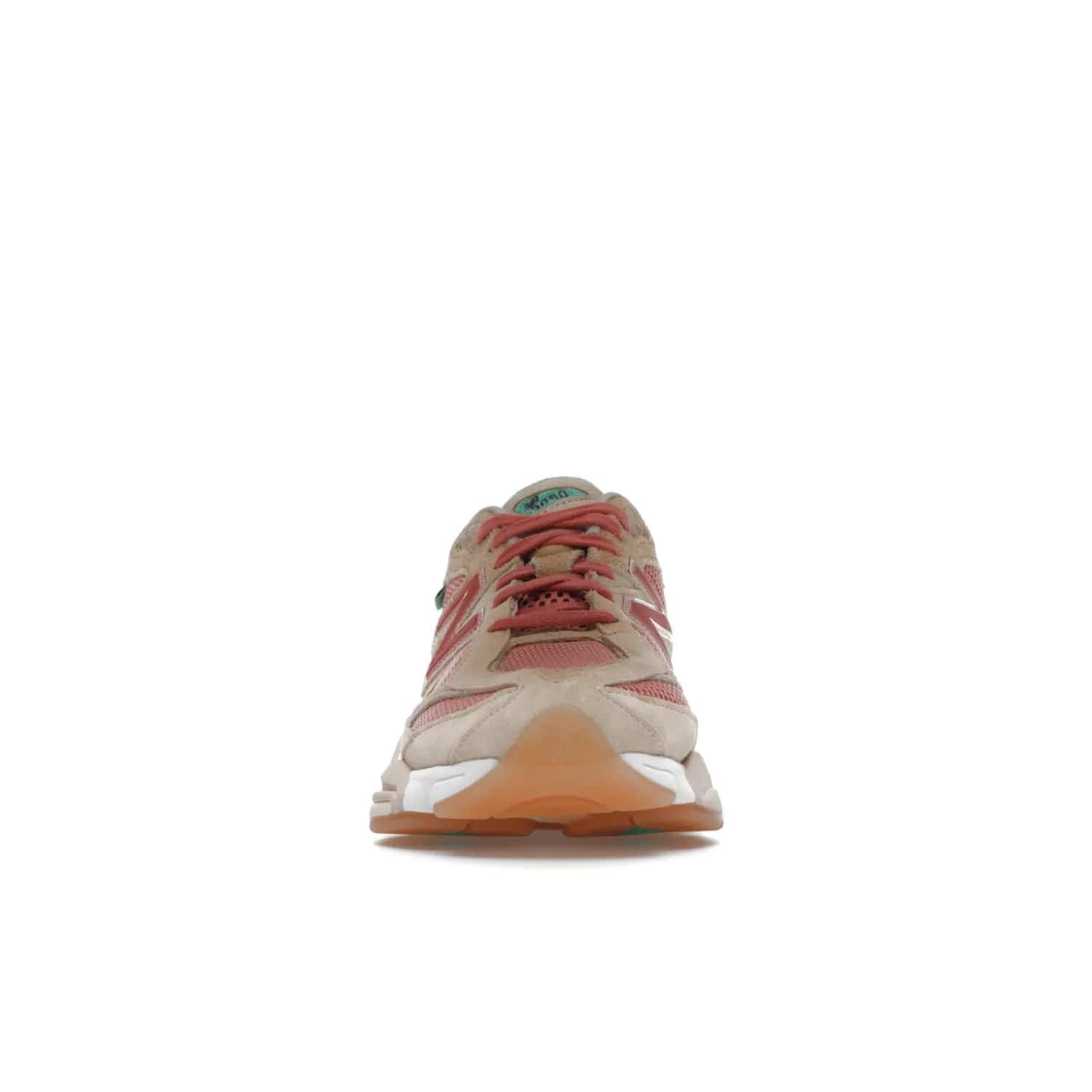 New Balance 9060 Joe Freshgoods Inside Voices Penny Cookie Pink - Image 10 - Only at www.BallersClubKickz.com - Introducing the New Balance 9060 Joe Freshgoods Inside Voices Cookie Pink. A stylish and comfortable sneaker featuring an ivory cream and blossom mesh construction, light brown suede overlays, New Balance logos, and "Inside Voices" embroidery. A white, green and beige sculptural sole finishes the look.