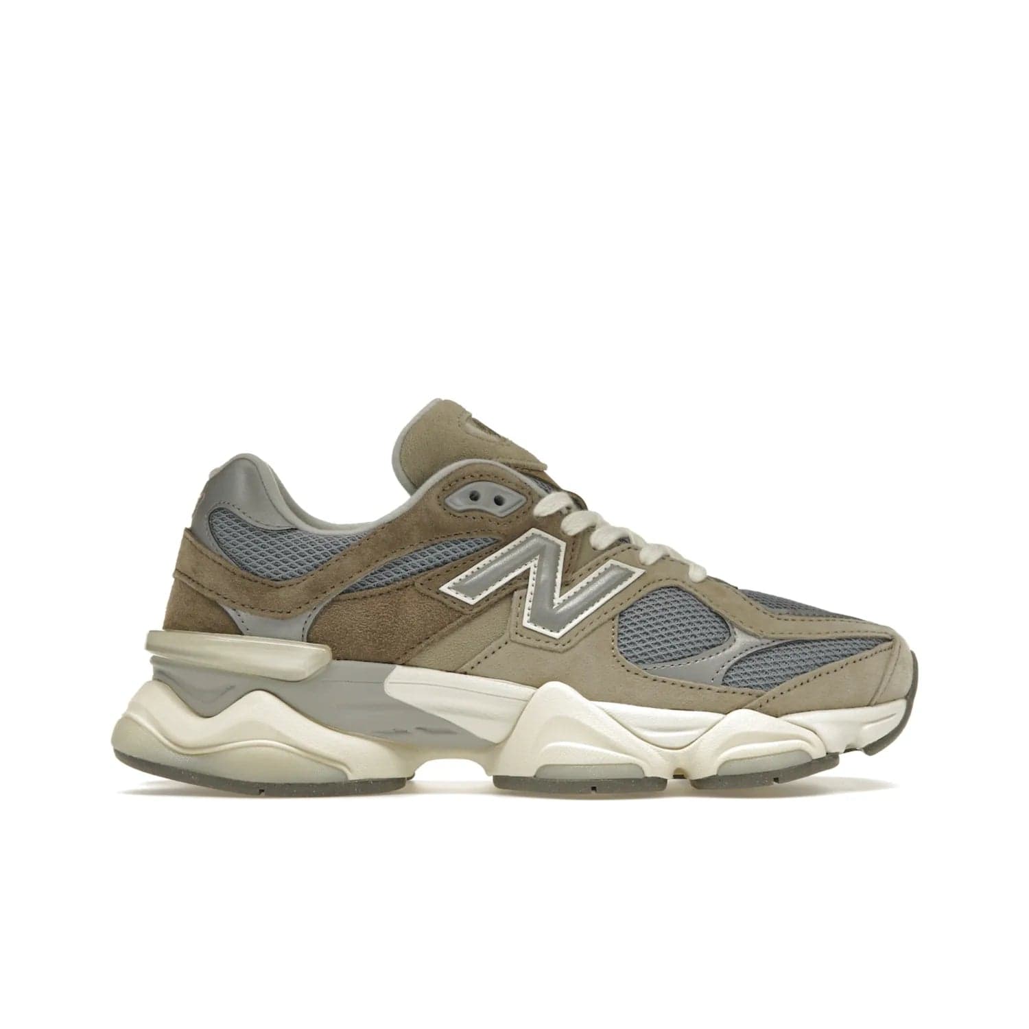 New Balance 9060 Mushroom - Image 1 - Only at www.BallersClubKickz.com - Get the New Balance 9060 Mushroom in stylish aluminum and mushroom tones. Featuring a porous mesh fabric with multiple suede overlays, a grey N symbol and rugged off-white/grey sole. Shop now and make a statement.