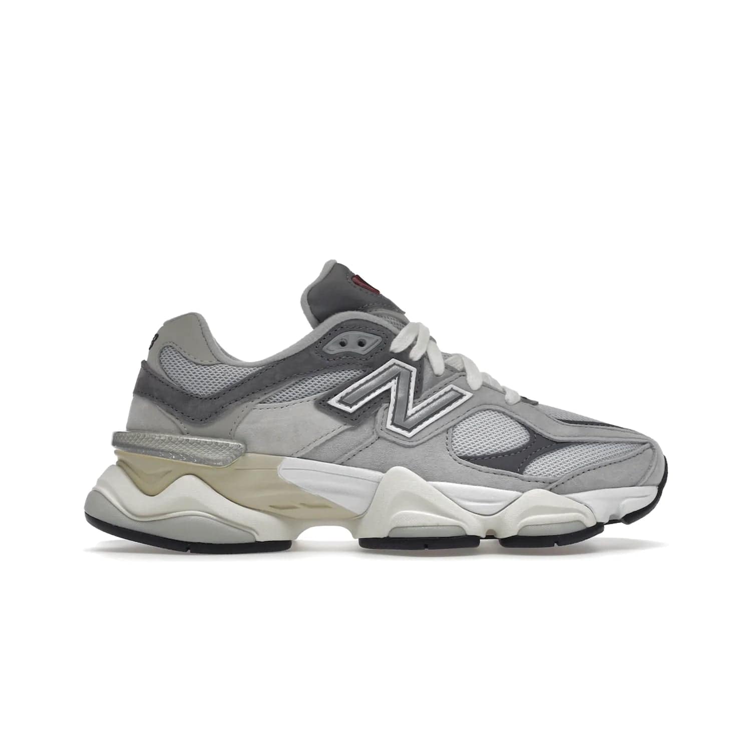 New Balance 9060 Rain Cloud Grey - Image 1 - Only at www.BallersClubKickz.com - New Balance 9060 Rain Cloud Grey is an early 2000s design with grey and off-white tones. Pigskin suede, mesh, and silver accents. "N" emblem and dual-density midsole on diamond outsole. ABZORB technology cushioning. September 2nd release for $150.