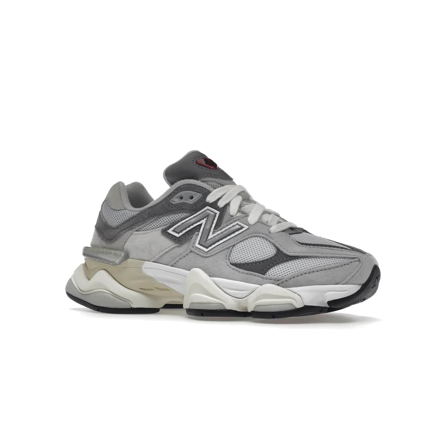 New Balance 9060 Rain Cloud Grey - Image 4 - Only at www.BallersClubKickz.com - New Balance 9060 Rain Cloud Grey is an early 2000s design with grey and off-white tones. Pigskin suede, mesh, and silver accents. "N" emblem and dual-density midsole on diamond outsole. ABZORB technology cushioning. September 2nd release for $150.