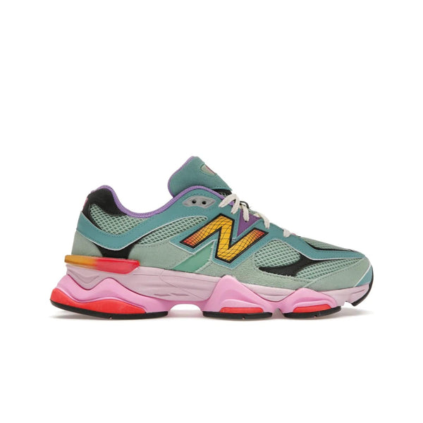 New Balance 9060 Warped Multi-Color - Image 1 - Only at www.BallersClubKickz.com - Enhance your style with the new New Balance 9060 Warped Multi-Colour! Suede overlays, mesh base layer and ABZORB midsole provide comfortable cushioning, while the colourful design ticks all the latest trends. Nylon laces offer an adjustable fit for maximum convenience. Debuting on March 31, 2023 - a must-have addition to your sneaker collection.