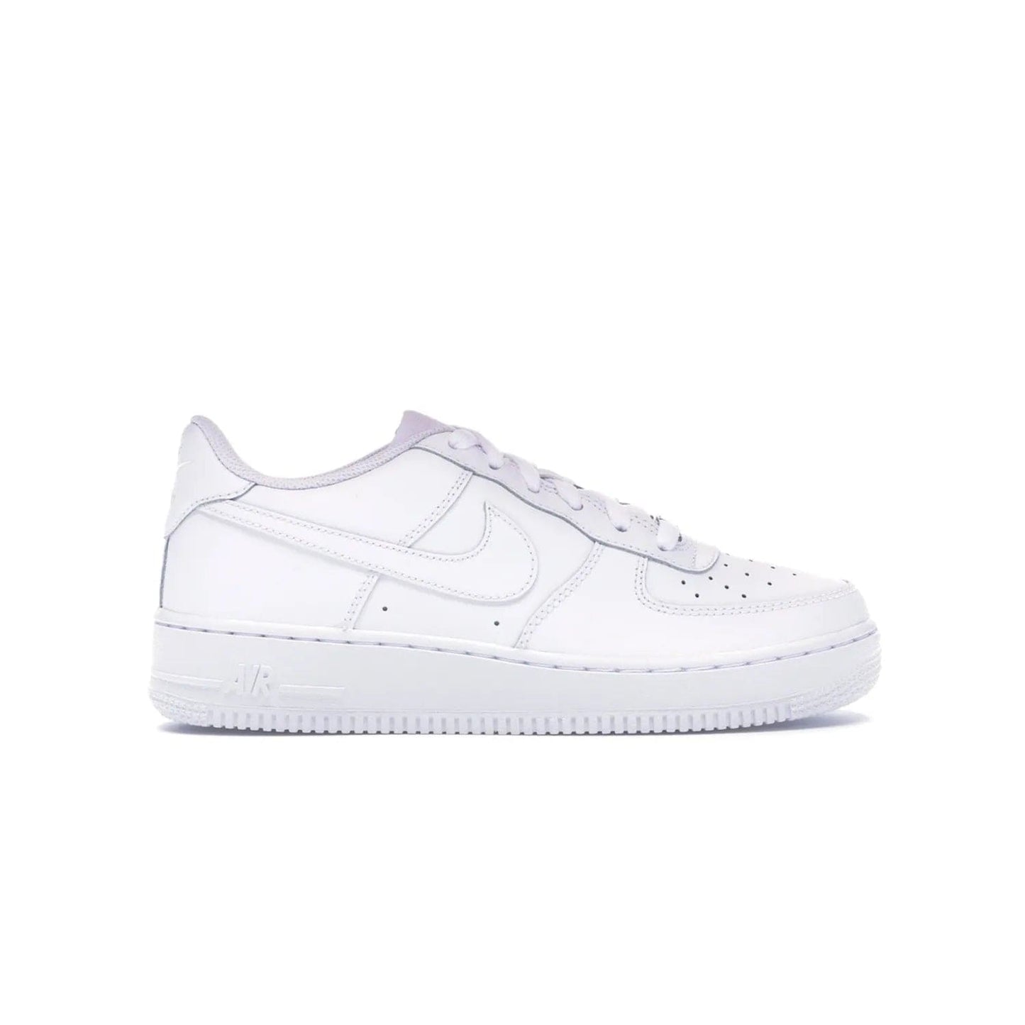 Nike Air Force 1 Low White (GS) - Image 1 - Only at www.BallersClubKickz.com - Grab the Nike Air Force 1 Low White (GS) for your mini-me. Clean all-white upper, modern cushioning & traction. Originally released Jan 2014.