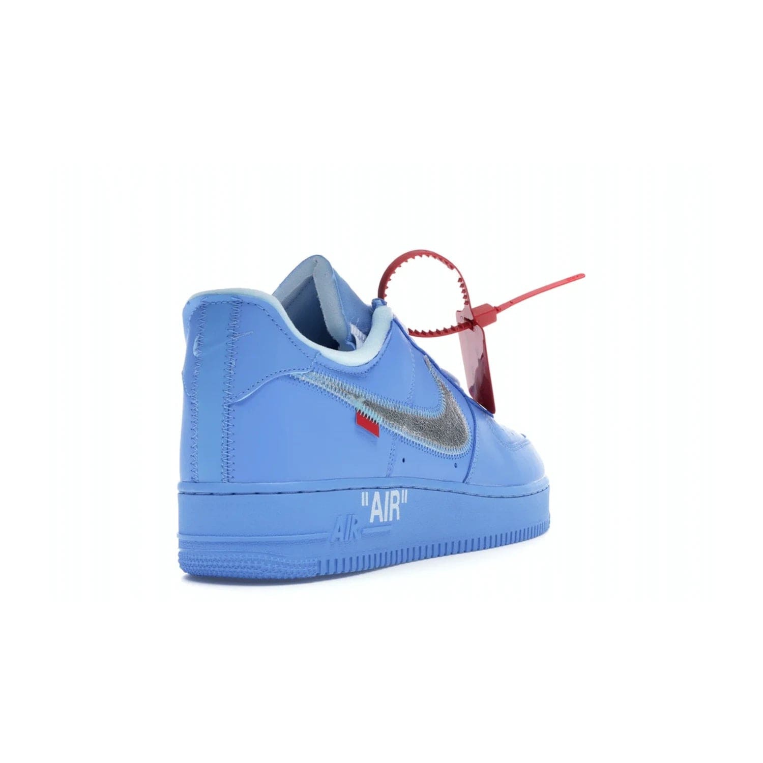 Nike Air Force 1 Low Off-White MCA University Blue - Image 31 - Only at www.BallersClubKickz.com - Virgil Abloh's Air Force 1 Low Off-White MCA University Blue: Features University Blue leather and midsole, reflective silver Nike Swoosh, red zip tie, white laces, and iconic Off-White™ branding. A must-have for any Virgil Abloh enthusiast.