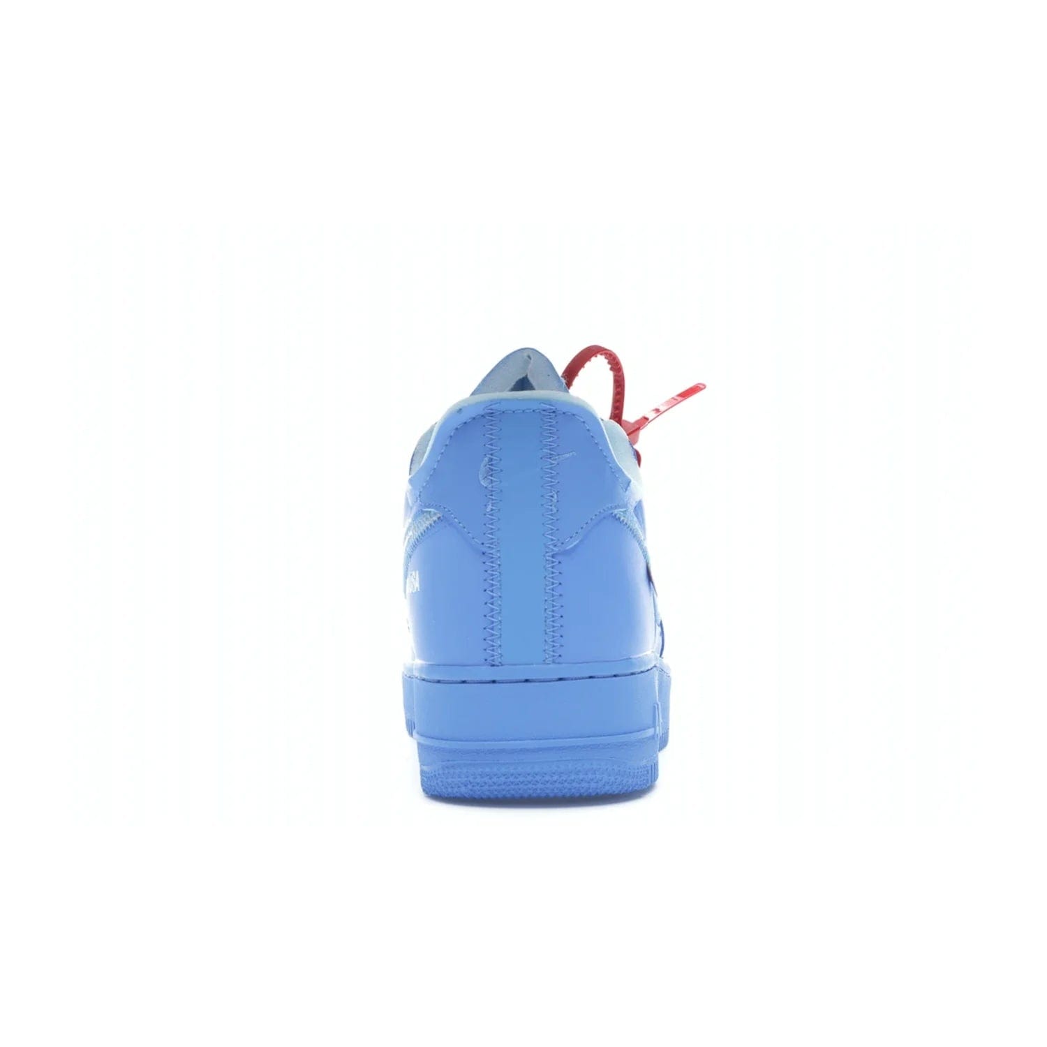 Nike Air Force 1 Low Off-White MCA University Blue - Image 28 - Only at www.BallersClubKickz.com - Virgil Abloh's Air Force 1 Low Off-White MCA University Blue: Features University Blue leather and midsole, reflective silver Nike Swoosh, red zip tie, white laces, and iconic Off-White™ branding. A must-have for any Virgil Abloh enthusiast.