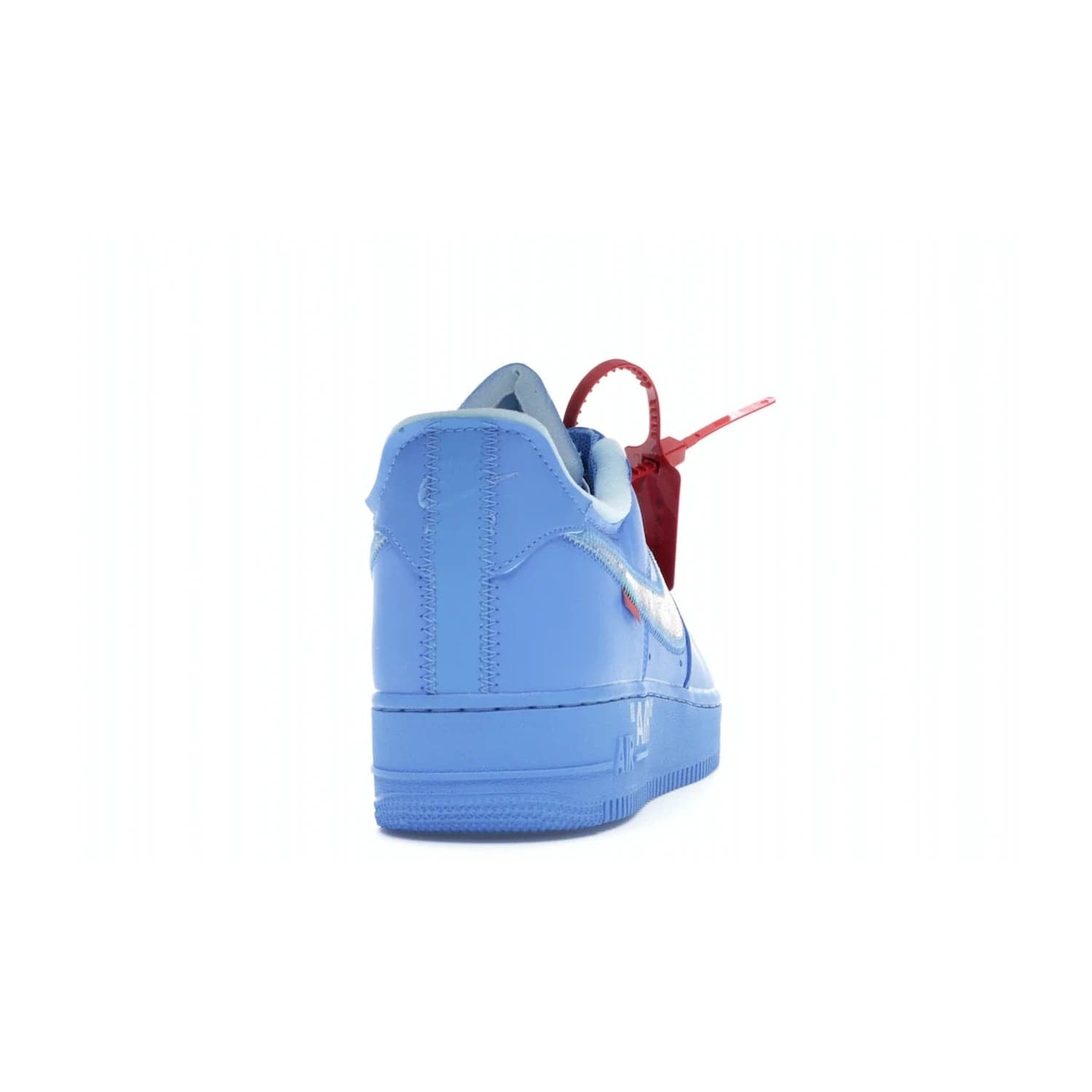 Nike Air Force 1 Low Off-White MCA University Blue - Image 29 - Only at www.BallersClubKickz.com - Virgil Abloh's Air Force 1 Low Off-White MCA University Blue: Features University Blue leather and midsole, reflective silver Nike Swoosh, red zip tie, white laces, and iconic Off-White™ branding. A must-have for any Virgil Abloh enthusiast.