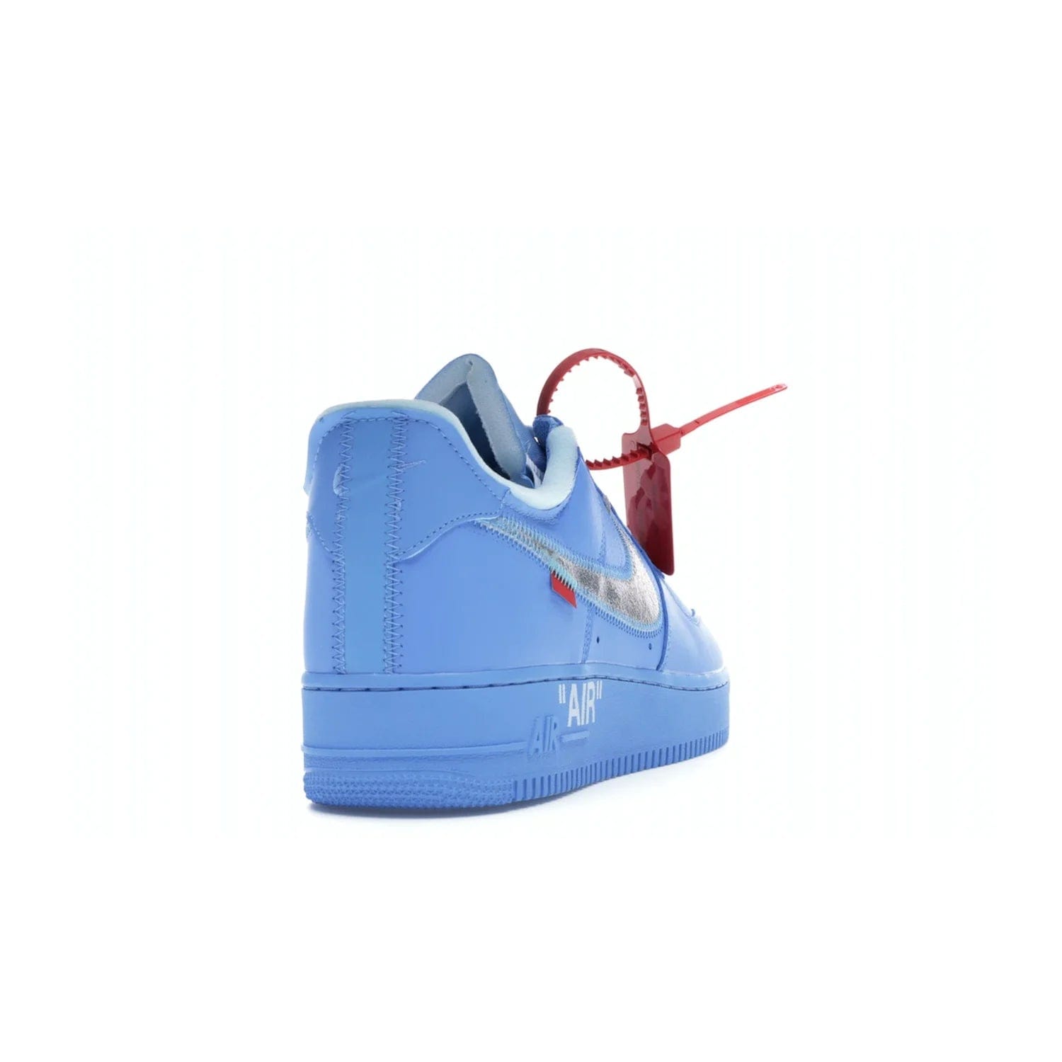 Nike Air Force 1 Low Off-White MCA University Blue - Image 30 - Only at www.BallersClubKickz.com - Virgil Abloh's Air Force 1 Low Off-White MCA University Blue: Features University Blue leather and midsole, reflective silver Nike Swoosh, red zip tie, white laces, and iconic Off-White™ branding. A must-have for any Virgil Abloh enthusiast.