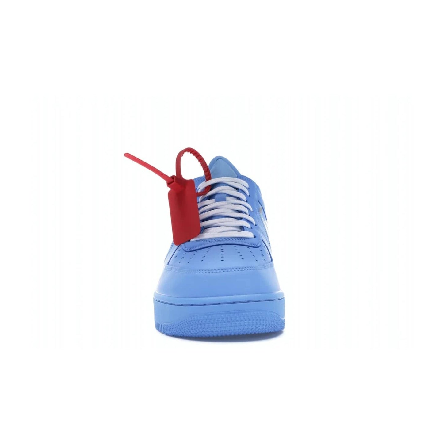 Nike Air Force 1 Low Off-White MCA University Blue - Image 10 - Only at www.BallersClubKickz.com - Virgil Abloh's Air Force 1 Low Off-White MCA University Blue: Features University Blue leather and midsole, reflective silver Nike Swoosh, red zip tie, white laces, and iconic Off-White™ branding. A must-have for any Virgil Abloh enthusiast.