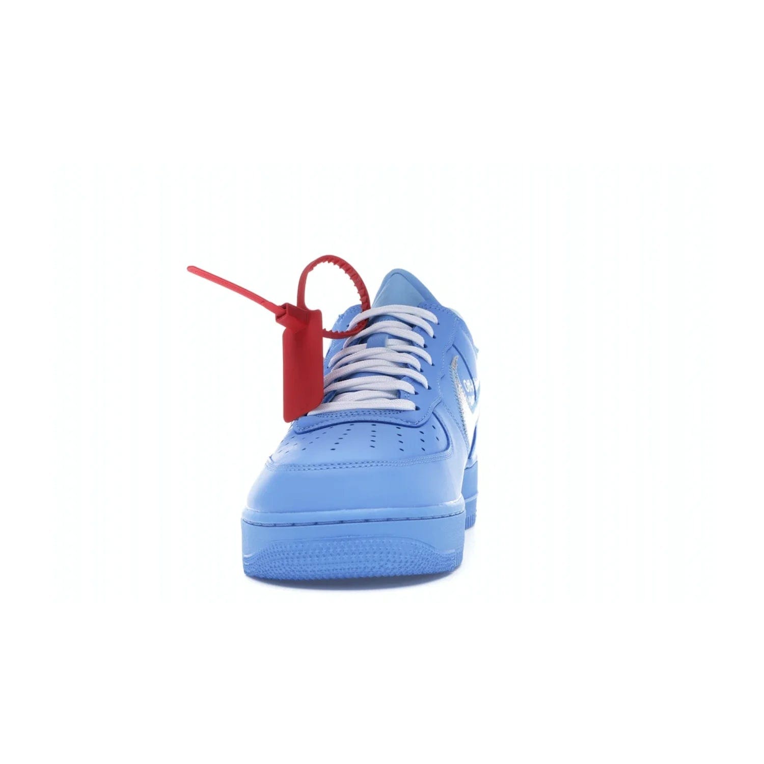 Nike Air Force 1 Low Off-White MCA University Blue - Image 11 - Only at www.BallersClubKickz.com - Virgil Abloh's Air Force 1 Low Off-White MCA University Blue: Features University Blue leather and midsole, reflective silver Nike Swoosh, red zip tie, white laces, and iconic Off-White™ branding. A must-have for any Virgil Abloh enthusiast.