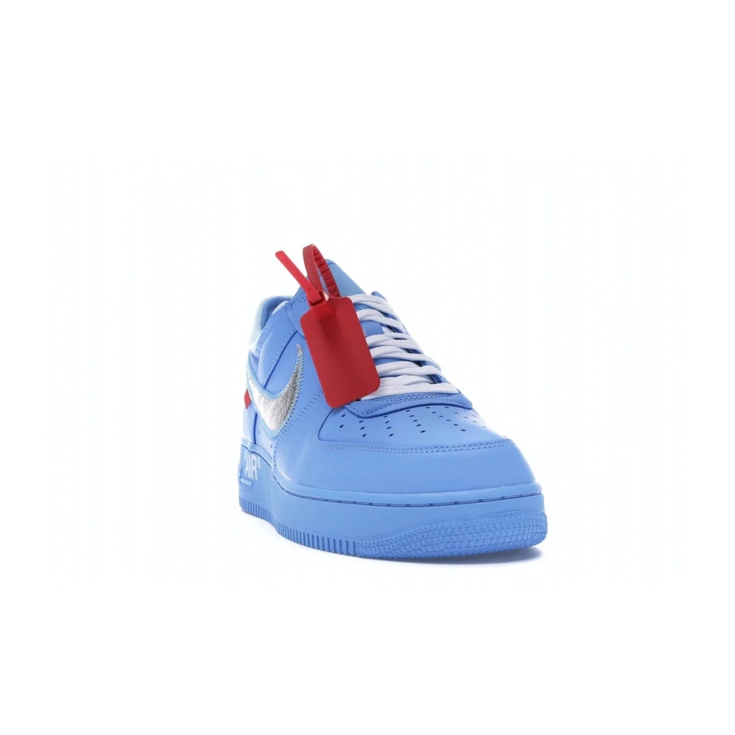 Nike Air Force 1 Low Off-White MCA University Blue - Image 8 - Only at www.BallersClubKickz.com - Virgil Abloh's Air Force 1 Low Off-White MCA University Blue: Features University Blue leather and midsole, reflective silver Nike Swoosh, red zip tie, white laces, and iconic Off-White™ branding. A must-have for any Virgil Abloh enthusiast.