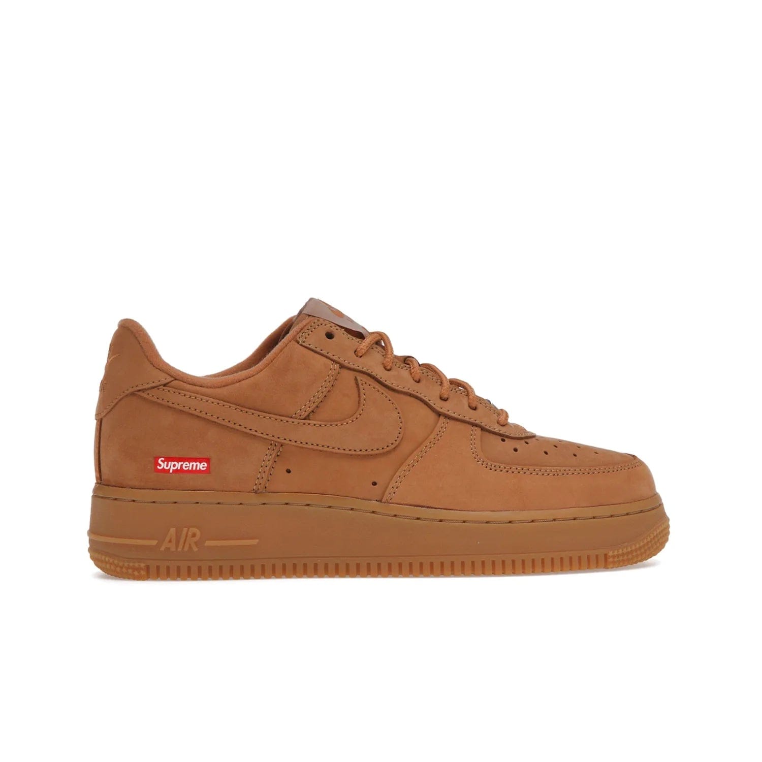 Nike Air Force 1 Low SP Supreme Wheat - Image 36 - Only at www.BallersClubKickz.com - A luxe Flax Durabuck upper and Supreme Box Logo insignias on the lateral heels make the Nike Air Force 1 Low SP Supreme Wheat a stylish lifestyle shoe. Matching Flax Air sole adds a classic touch to this collaboration between Nike and Supreme. Make a statement with this edition of the classic Air Force 1 Low.
