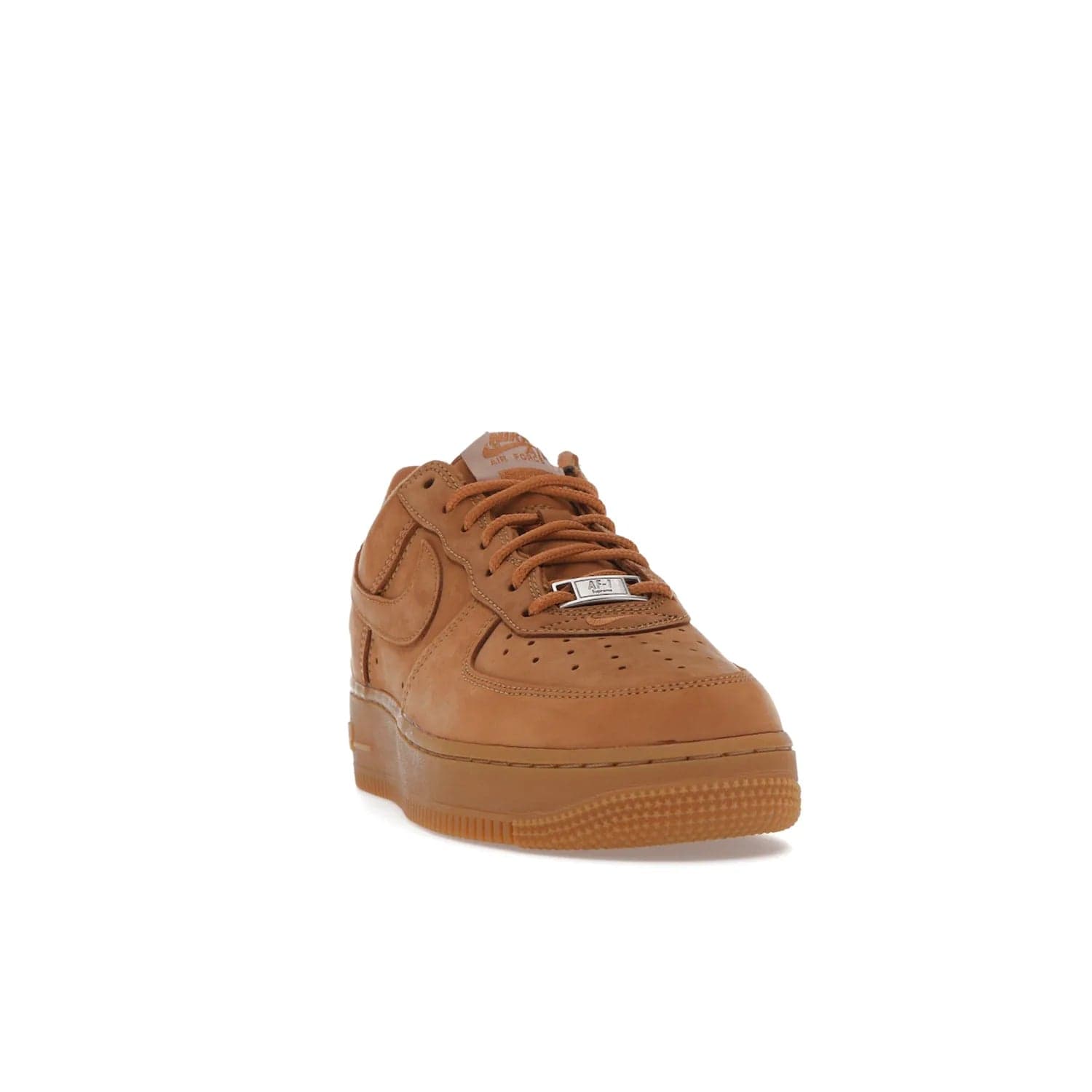 Nike Air Force 1 Low SP Supreme Wheat - Image 8 - Only at www.BallersClubKickz.com - A luxe Flax Durabuck upper and Supreme Box Logo insignias on the lateral heels make the Nike Air Force 1 Low SP Supreme Wheat a stylish lifestyle shoe. Matching Flax Air sole adds a classic touch to this collaboration between Nike and Supreme. Make a statement with this edition of the classic Air Force 1 Low.
