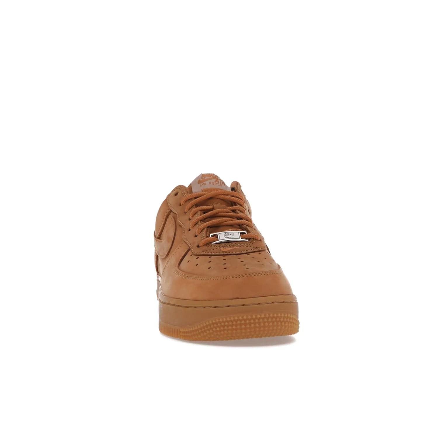 Nike Air Force 1 Low SP Supreme Wheat - Image 9 - Only at www.BallersClubKickz.com - A luxe Flax Durabuck upper and Supreme Box Logo insignias on the lateral heels make the Nike Air Force 1 Low SP Supreme Wheat a stylish lifestyle shoe. Matching Flax Air sole adds a classic touch to this collaboration between Nike and Supreme. Make a statement with this edition of the classic Air Force 1 Low.