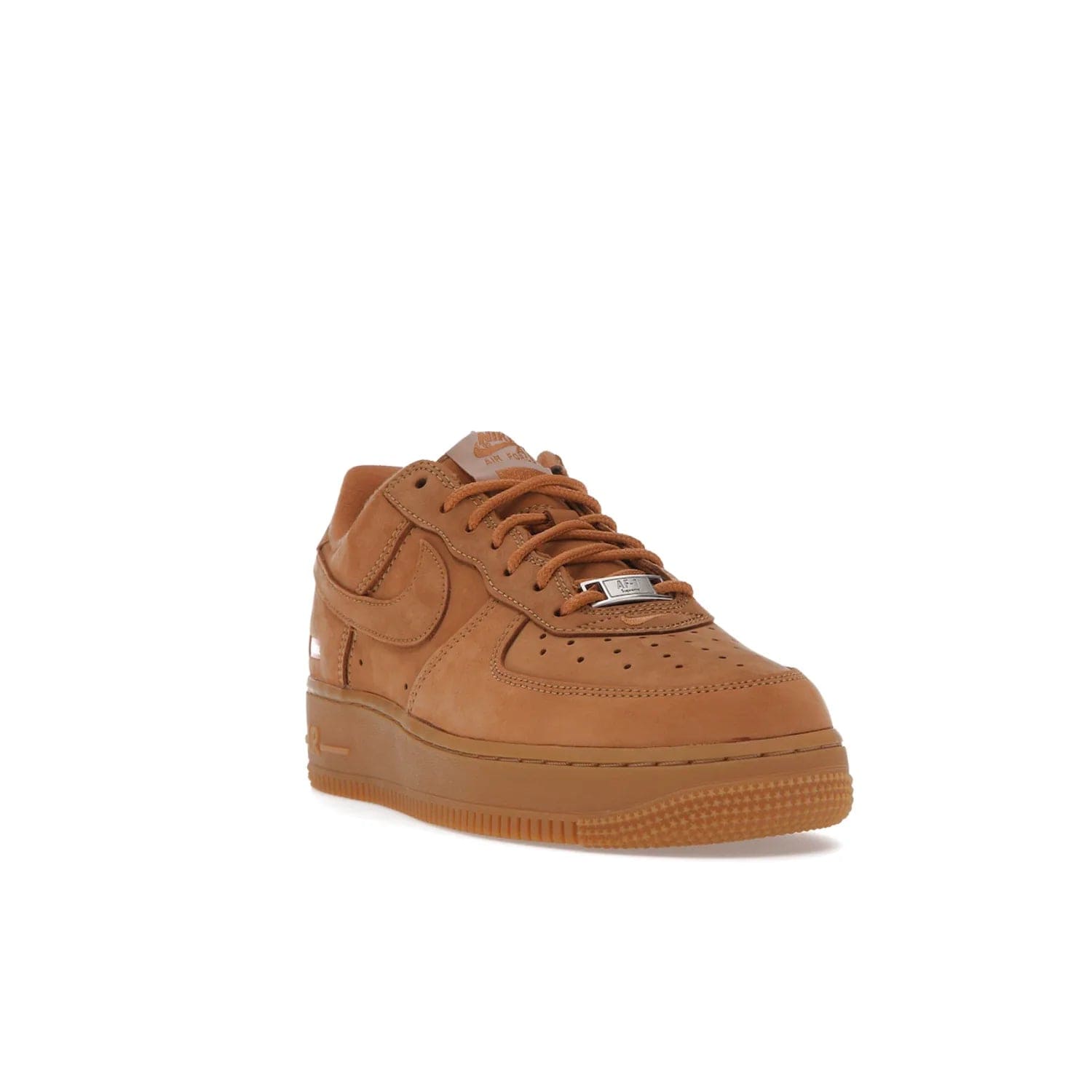Nike Air Force 1 Low SP Supreme Wheat - Image 7 - Only at www.BallersClubKickz.com - A luxe Flax Durabuck upper and Supreme Box Logo insignias on the lateral heels make the Nike Air Force 1 Low SP Supreme Wheat a stylish lifestyle shoe. Matching Flax Air sole adds a classic touch to this collaboration between Nike and Supreme. Make a statement with this edition of the classic Air Force 1 Low.