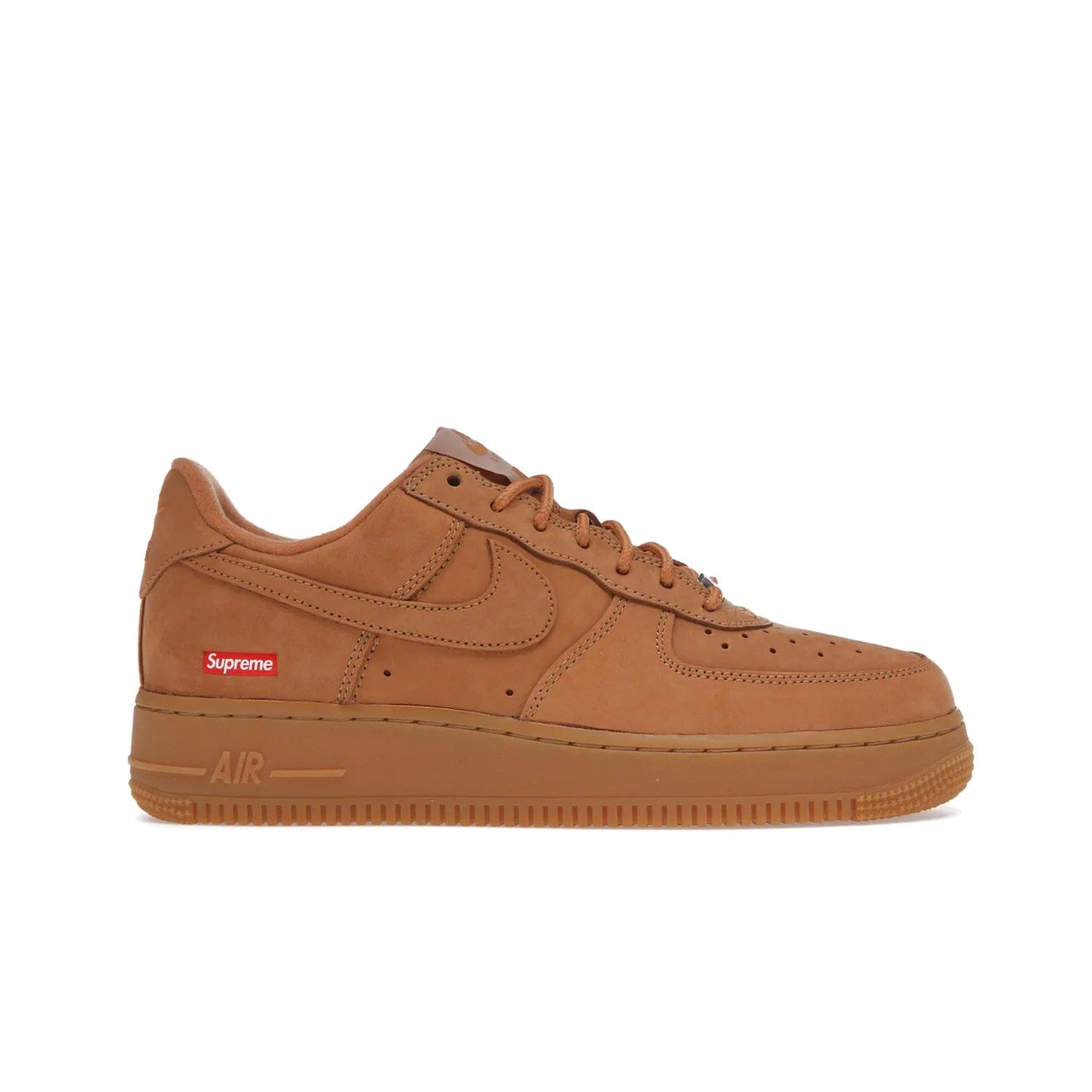 Nike Air Force 1 Low SP Supreme Wheat - Image 1 - Only at www.BallersClubKickz.com - A luxe Flax Durabuck upper and Supreme Box Logo insignias on the lateral heels make the Nike Air Force 1 Low SP Supreme Wheat a stylish lifestyle shoe. Matching Flax Air sole adds a classic touch to this collaboration between Nike and Supreme. Make a statement with this edition of the classic Air Force 1 Low.