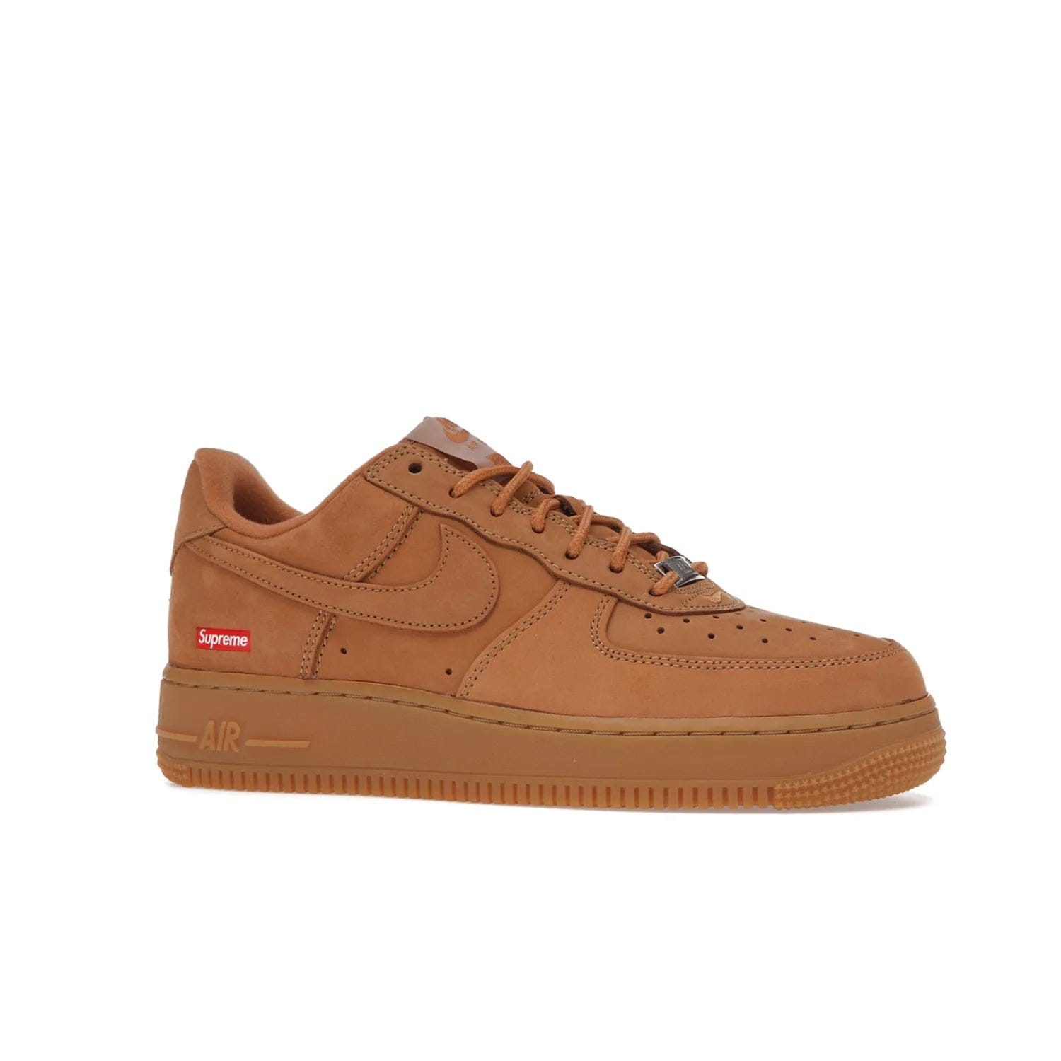 Nike Air Force 1 Low SP Supreme Wheat - Image 3 - Only at www.BallersClubKickz.com - A luxe Flax Durabuck upper and Supreme Box Logo insignias on the lateral heels make the Nike Air Force 1 Low SP Supreme Wheat a stylish lifestyle shoe. Matching Flax Air sole adds a classic touch to this collaboration between Nike and Supreme. Make a statement with this edition of the classic Air Force 1 Low.