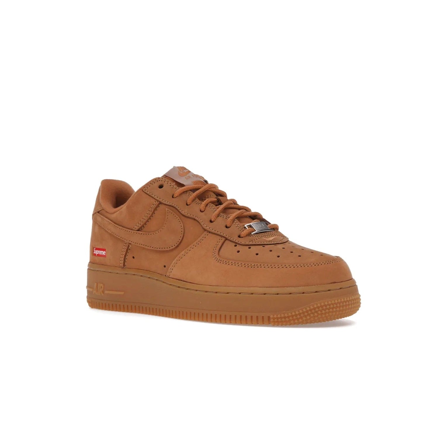 Nike Air Force 1 Low SP Supreme Wheat - Image 5 - Only at www.BallersClubKickz.com - A luxe Flax Durabuck upper and Supreme Box Logo insignias on the lateral heels make the Nike Air Force 1 Low SP Supreme Wheat a stylish lifestyle shoe. Matching Flax Air sole adds a classic touch to this collaboration between Nike and Supreme. Make a statement with this edition of the classic Air Force 1 Low.