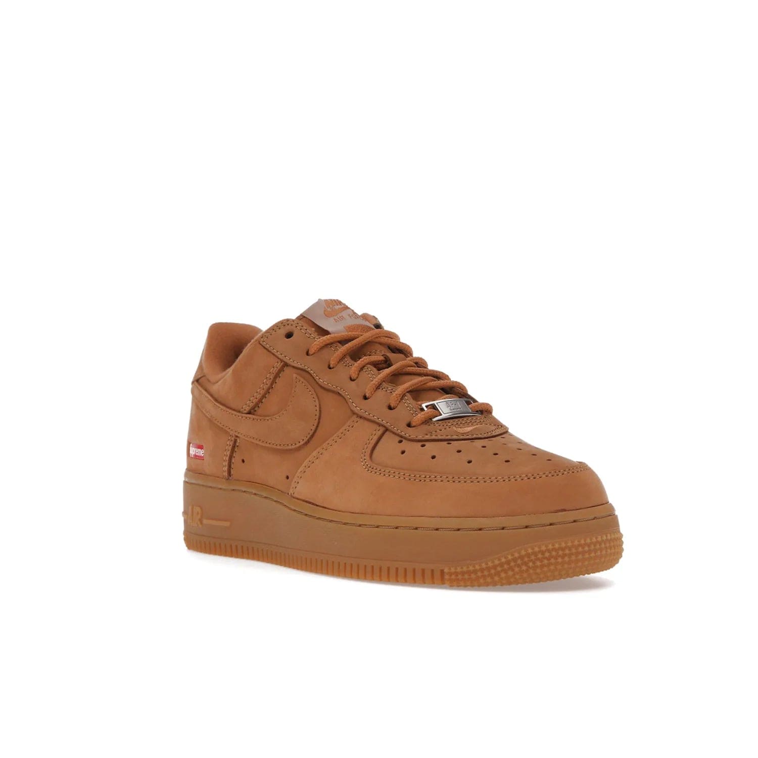 Nike Air Force 1 Low SP Supreme Wheat - Image 6 - Only at www.BallersClubKickz.com - A luxe Flax Durabuck upper and Supreme Box Logo insignias on the lateral heels make the Nike Air Force 1 Low SP Supreme Wheat a stylish lifestyle shoe. Matching Flax Air sole adds a classic touch to this collaboration between Nike and Supreme. Make a statement with this edition of the classic Air Force 1 Low.