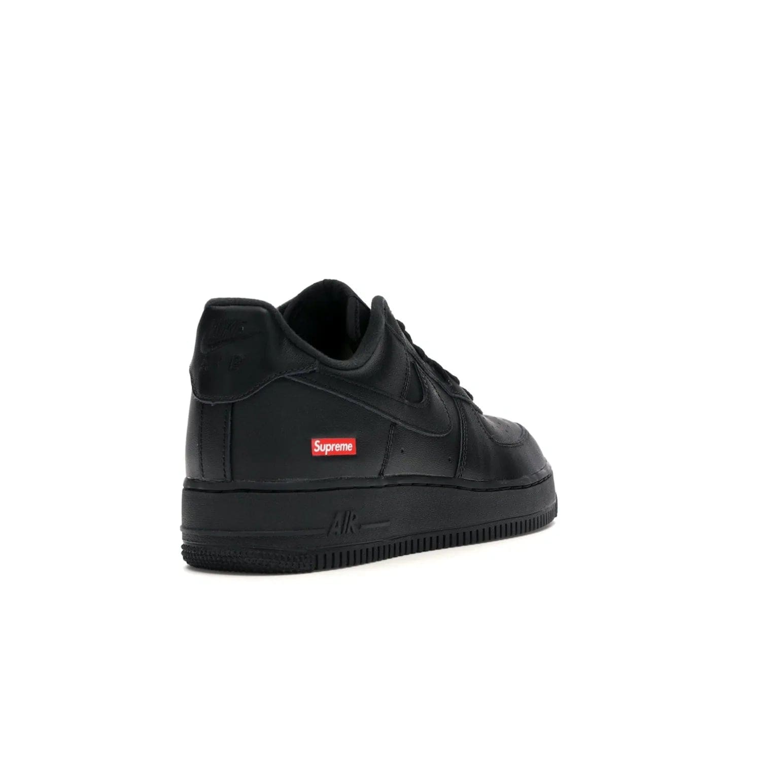 Nike Air Force 1 Low Supreme Black - Image 31 - Only at www.BallersClubKickz.com - Iconic style meets classic black design in the Nike Air Force 1 Low Supreme Black. Featuring a luxe leather upper and red Supreme Box Logo at the heel, these sneakers released in March 2020, and now available.