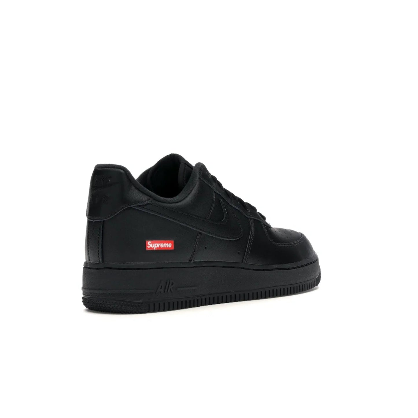 Nike Air Force 1 Low Supreme Black - Image 32 - Only at www.BallersClubKickz.com - Iconic style meets classic black design in the Nike Air Force 1 Low Supreme Black. Featuring a luxe leather upper and red Supreme Box Logo at the heel, these sneakers released in March 2020, and now available.