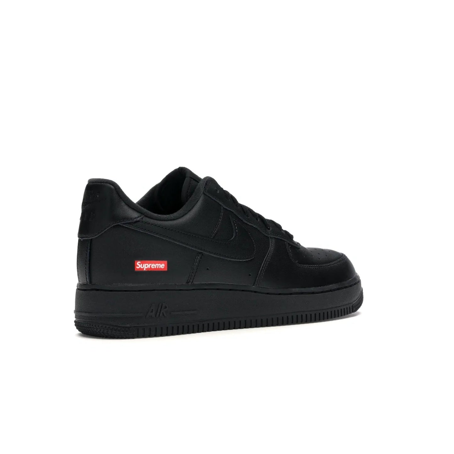 Nike Air Force 1 Low Supreme Black - Image 33 - Only at www.BallersClubKickz.com - Iconic style meets classic black design in the Nike Air Force 1 Low Supreme Black. Featuring a luxe leather upper and red Supreme Box Logo at the heel, these sneakers released in March 2020, and now available.
