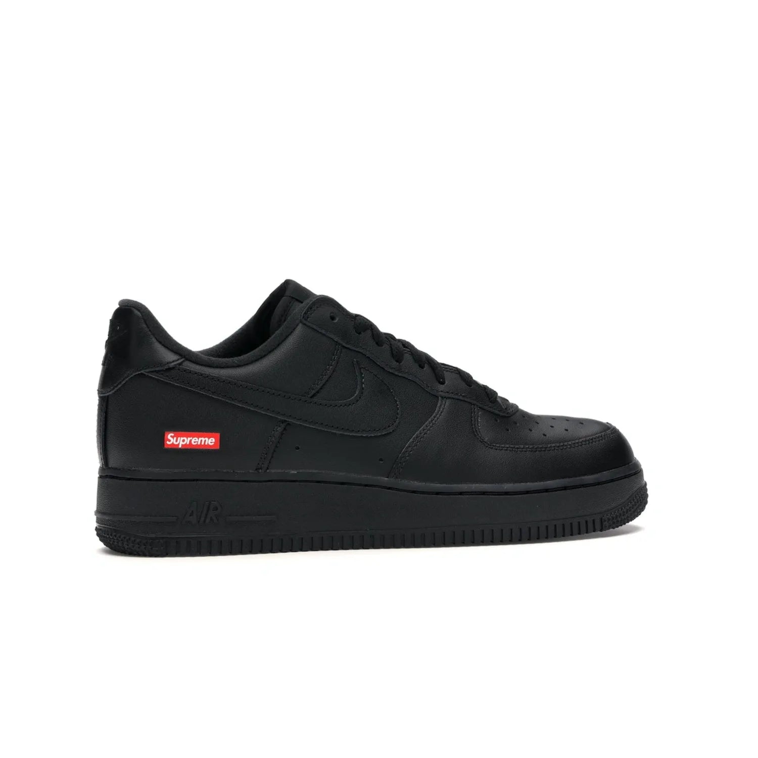 Nike Air Force 1 Low Supreme Black - Image 35 - Only at www.BallersClubKickz.com - Iconic style meets classic black design in the Nike Air Force 1 Low Supreme Black. Featuring a luxe leather upper and red Supreme Box Logo at the heel, these sneakers released in March 2020, and now available.