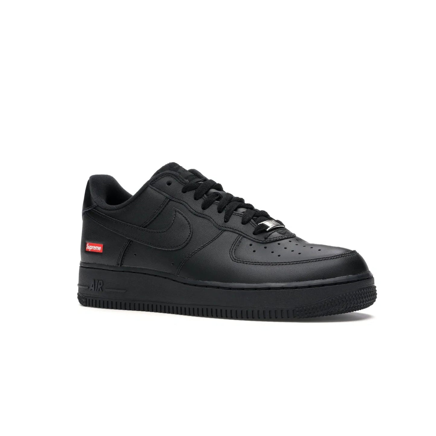 Nike Air Force 1 Low Supreme Black - Image 4 - Only at www.BallersClubKickz.com - Iconic style meets classic black design in the Nike Air Force 1 Low Supreme Black. Featuring a luxe leather upper and red Supreme Box Logo at the heel, these sneakers released in March 2020, and now available.