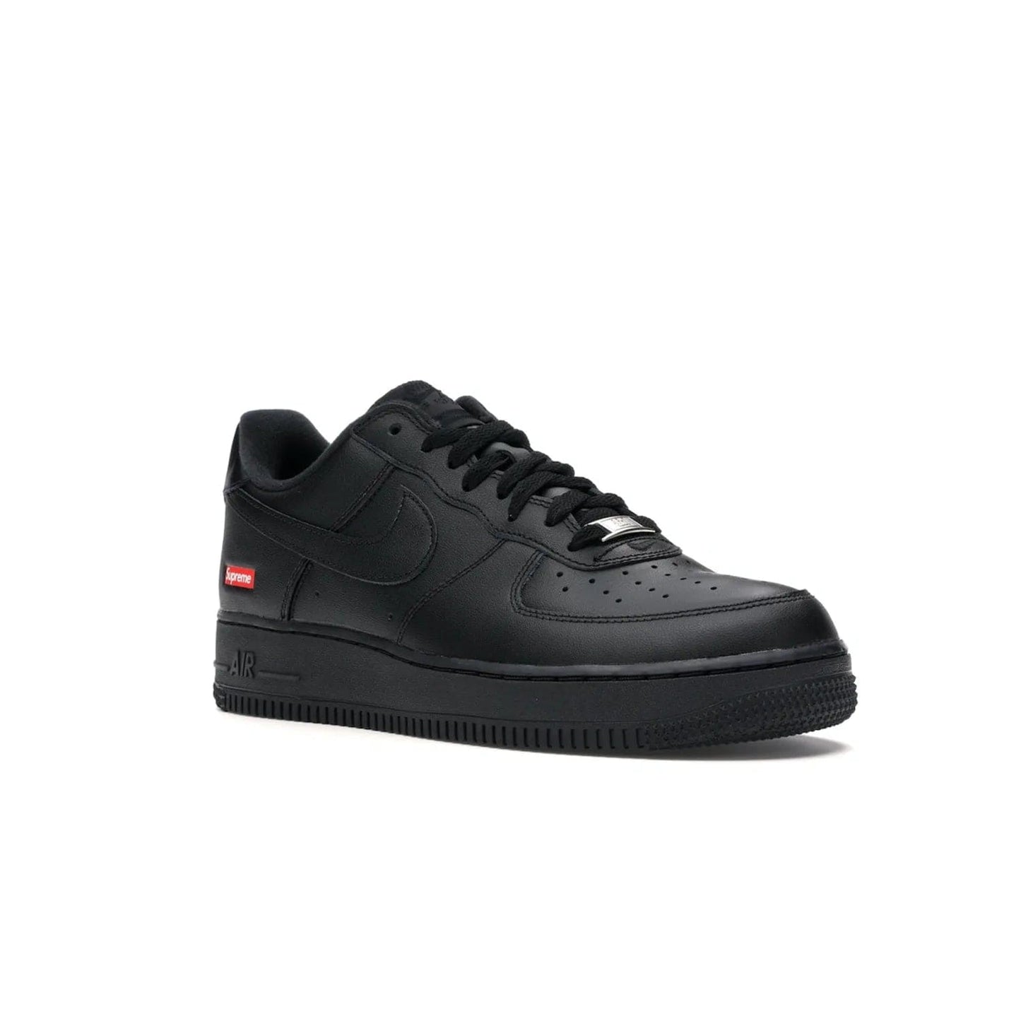 Nike Air Force 1 Low Supreme Black - Image 5 - Only at www.BallersClubKickz.com - Iconic style meets classic black design in the Nike Air Force 1 Low Supreme Black. Featuring a luxe leather upper and red Supreme Box Logo at the heel, these sneakers released in March 2020, and now available.