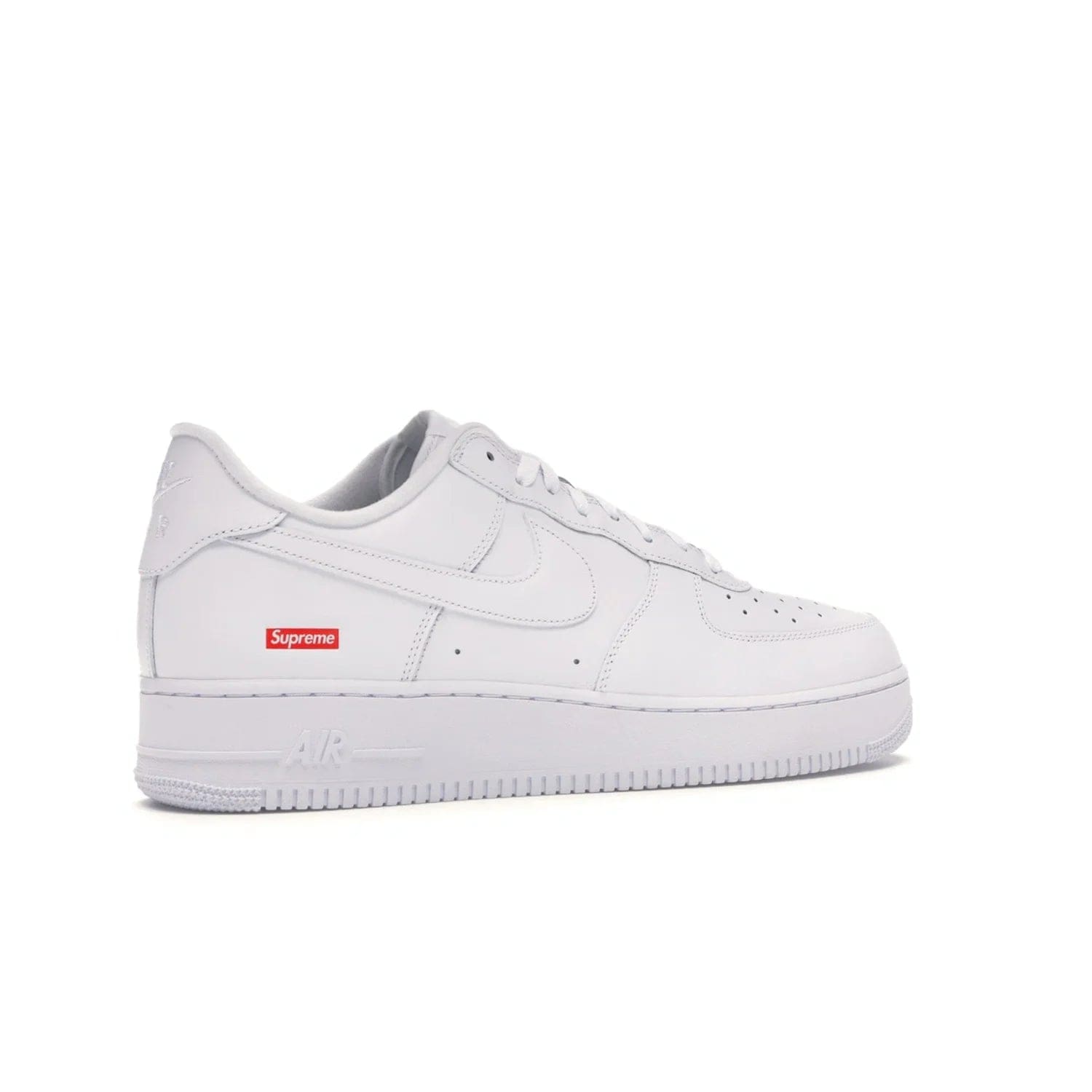 Nike Air Force 1 Low Supreme White - Image 34 - Only at www.BallersClubKickz.com - The Nike Air Force 1 Low Supreme White - a classic all-white design featuring premium leather and the iconic red Supreme Box Logo. Iconic sneakers embodying NYC style and culture. Released March 2020.