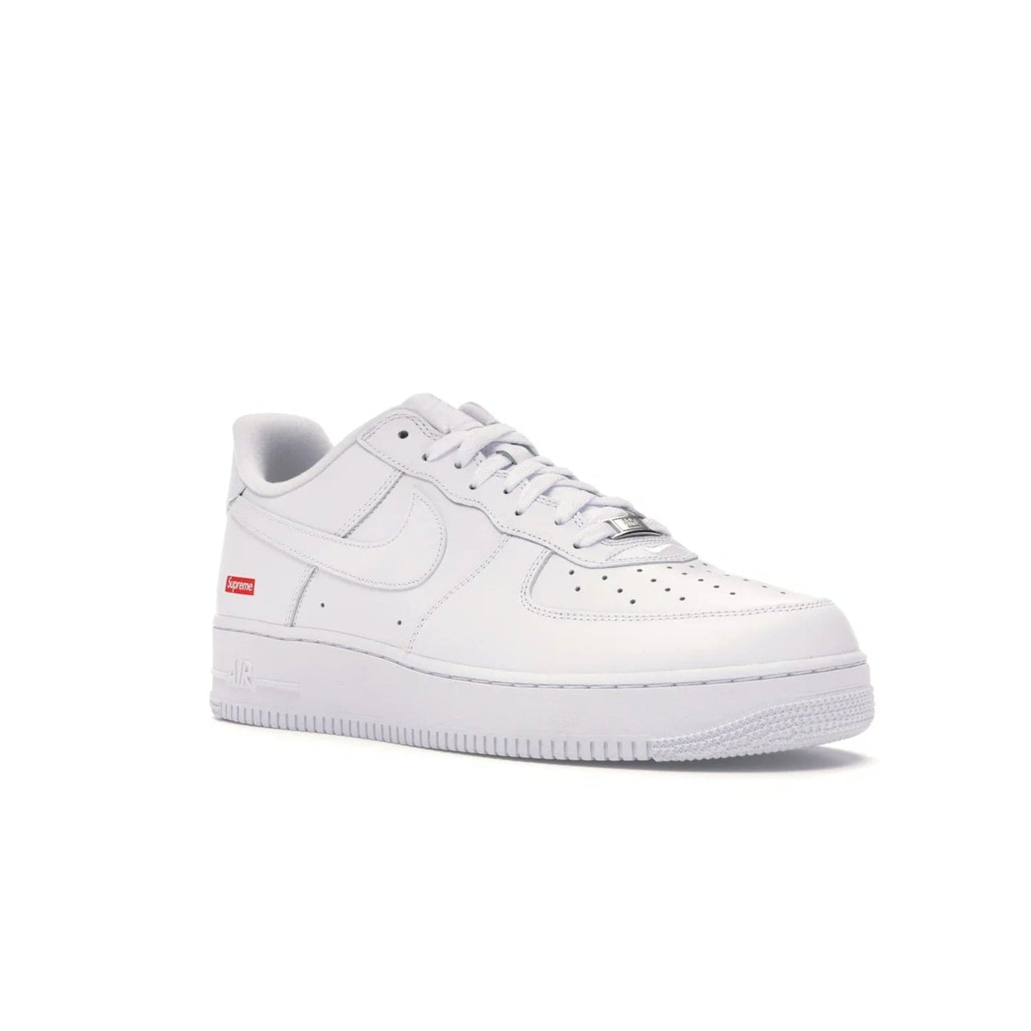 Nike Air Force 1 Low Supreme White - Image 5 - Only at www.BallersClubKickz.com - The Nike Air Force 1 Low Supreme White - a classic all-white design featuring premium leather and the iconic red Supreme Box Logo. Iconic sneakers embodying NYC style and culture. Released March 2020.